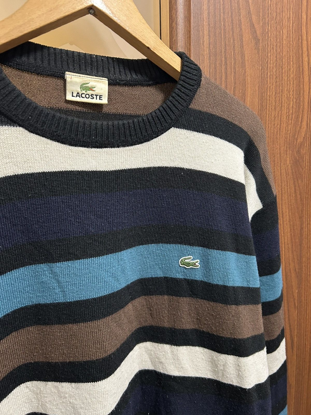 Lacoste Vintage 2000’s Lacoste Crewneck Striped Knitted Sweater Y2K Size US XXL / EU 58 / 5 - 2 Thumbnail