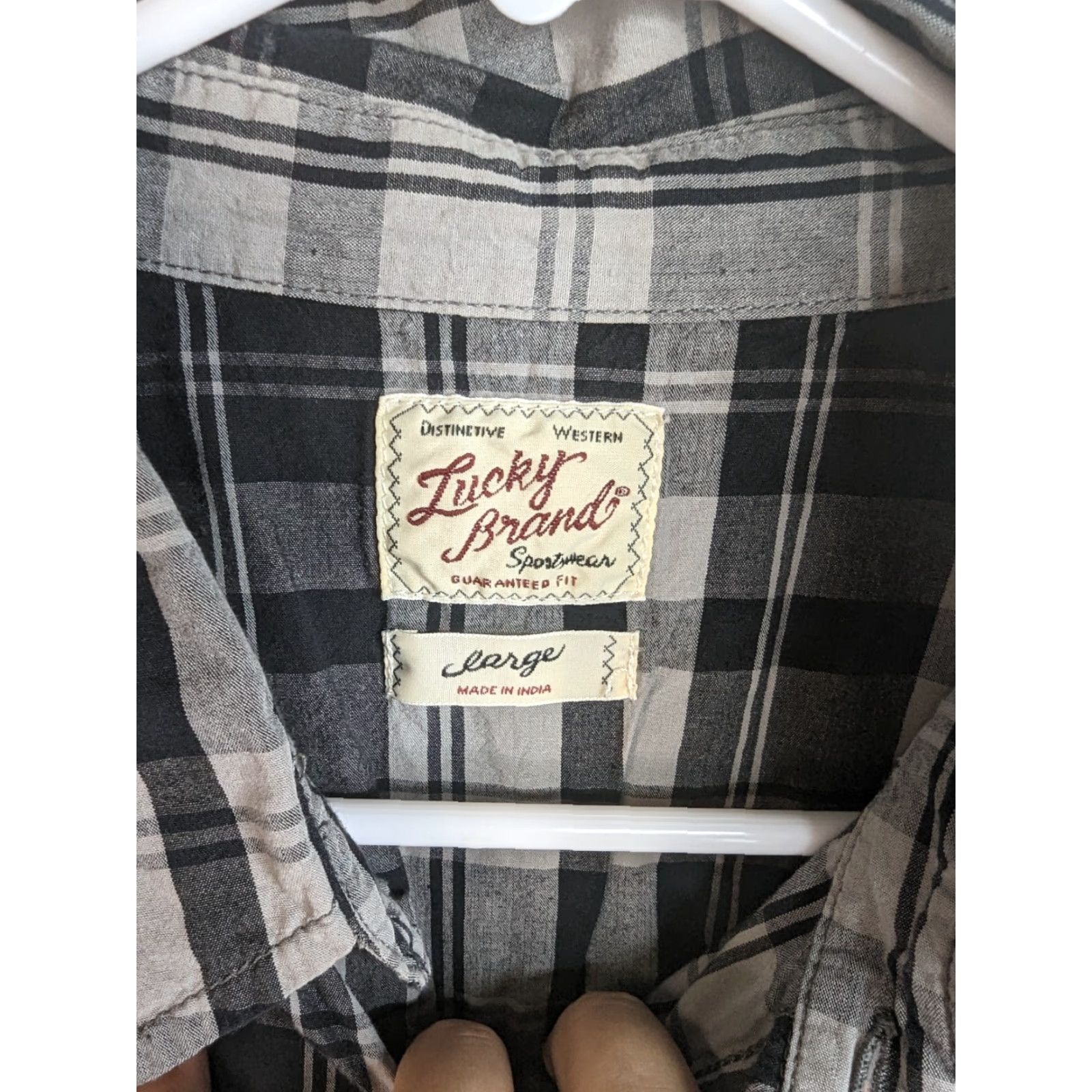 Lucky Brand Lucky Brand Shirt Mens Large Black/Grey Plaid Western Rodeo Button Up 7MD4434 Size US L / EU 52-54 / 3 - 3 Thumbnail