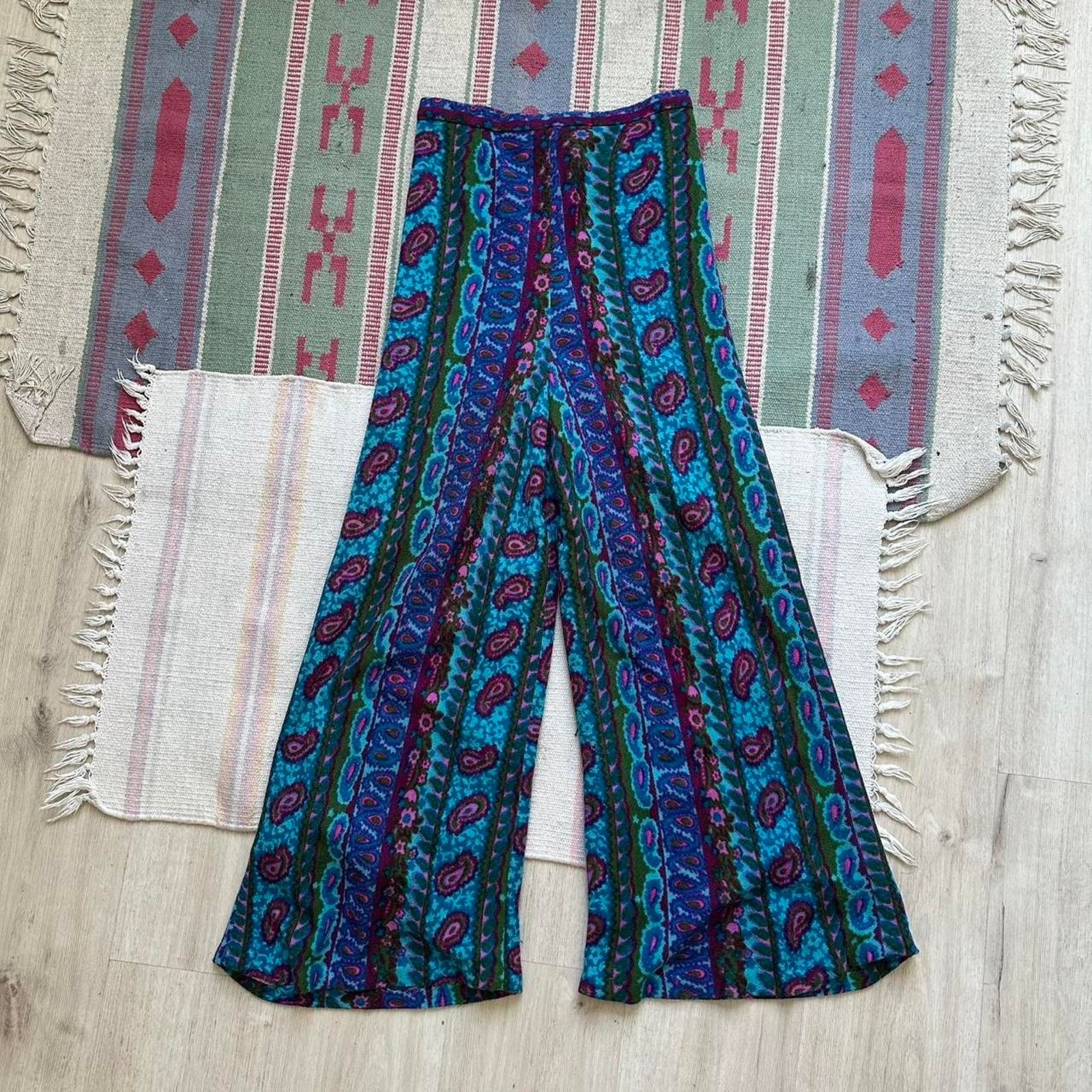 Vintage Vintage 70s Hippy Disco Hi Waist Blue Bell Bottom Flare Size 26" / US 2 / IT 38 - 4 Thumbnail