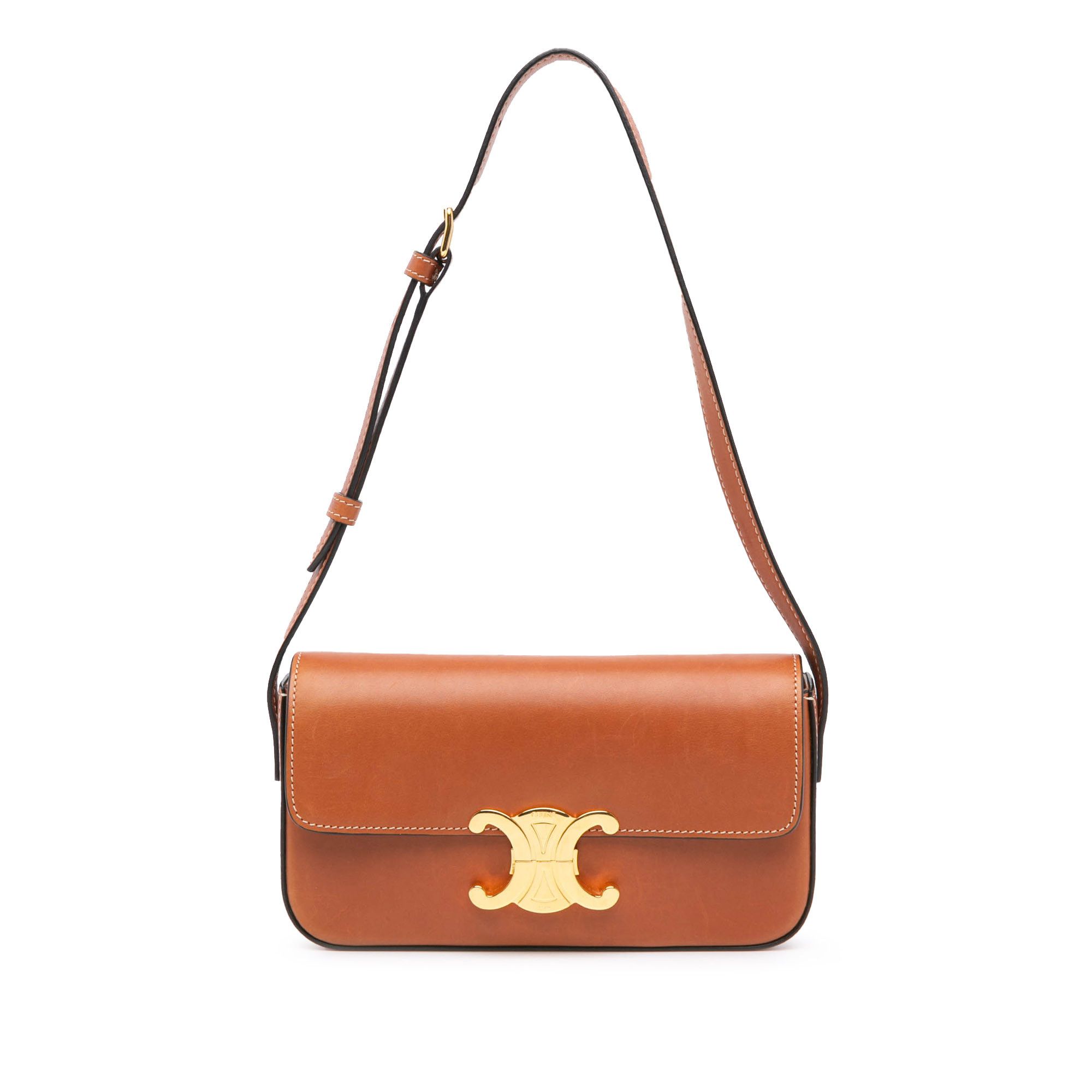 Celine Leather Triomphe Claude Shoulder Bag in Brown, Women's