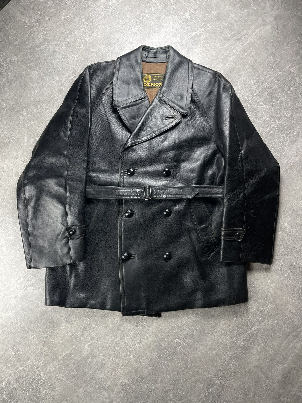 Vintage Vintage Demor Confezioni Leather Double Breasted Coat Black Size US XL / EU 56 / 4 - 2 Thumbnail
