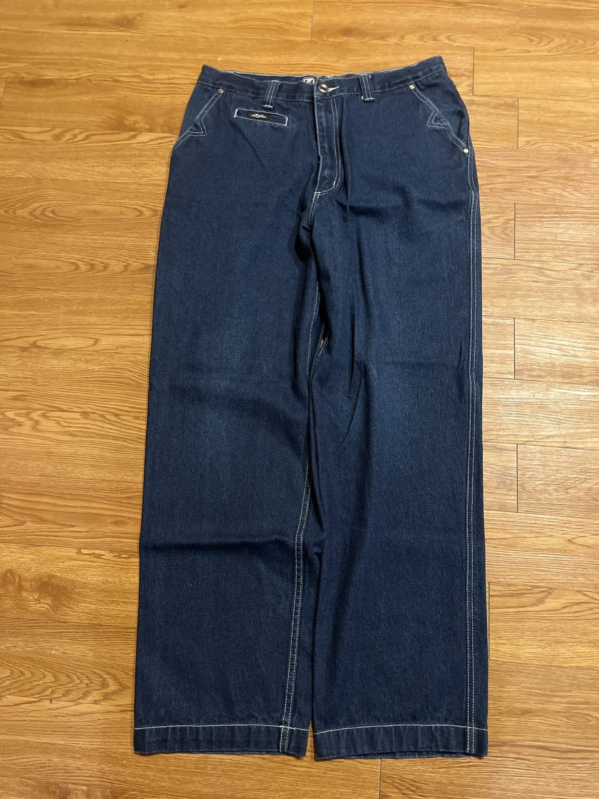 Karl Kani vintage y2k karl kani baggy blue embroidered jeans Size US 33 - 2 Thumbnail