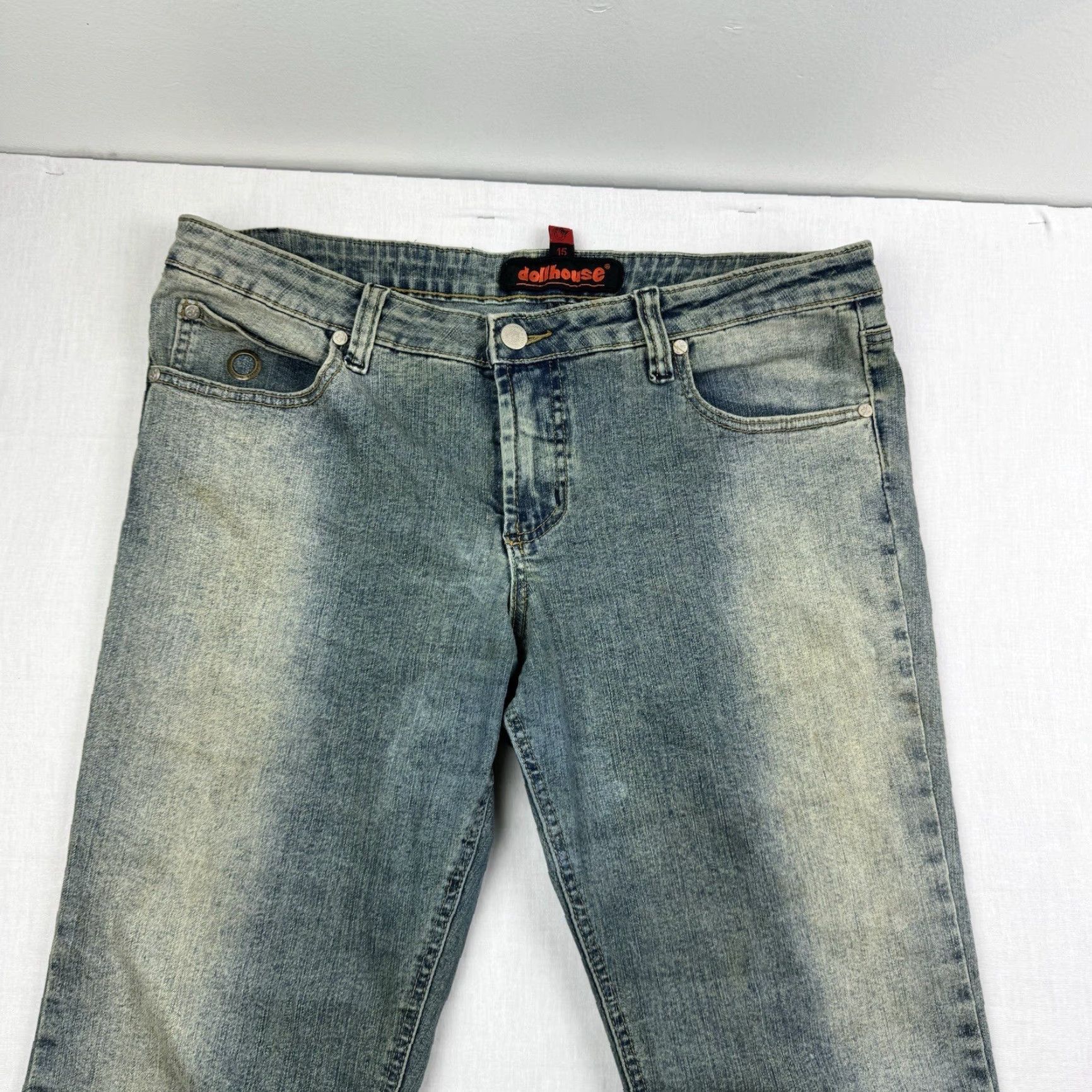 Vintage VINTAGE Dollhouse Women's Jeans Flared Mid Rise 15 Blue Grunge Y2K Punk Skater Size 36" / US 14 / IT 50 - 2 Thumbnail