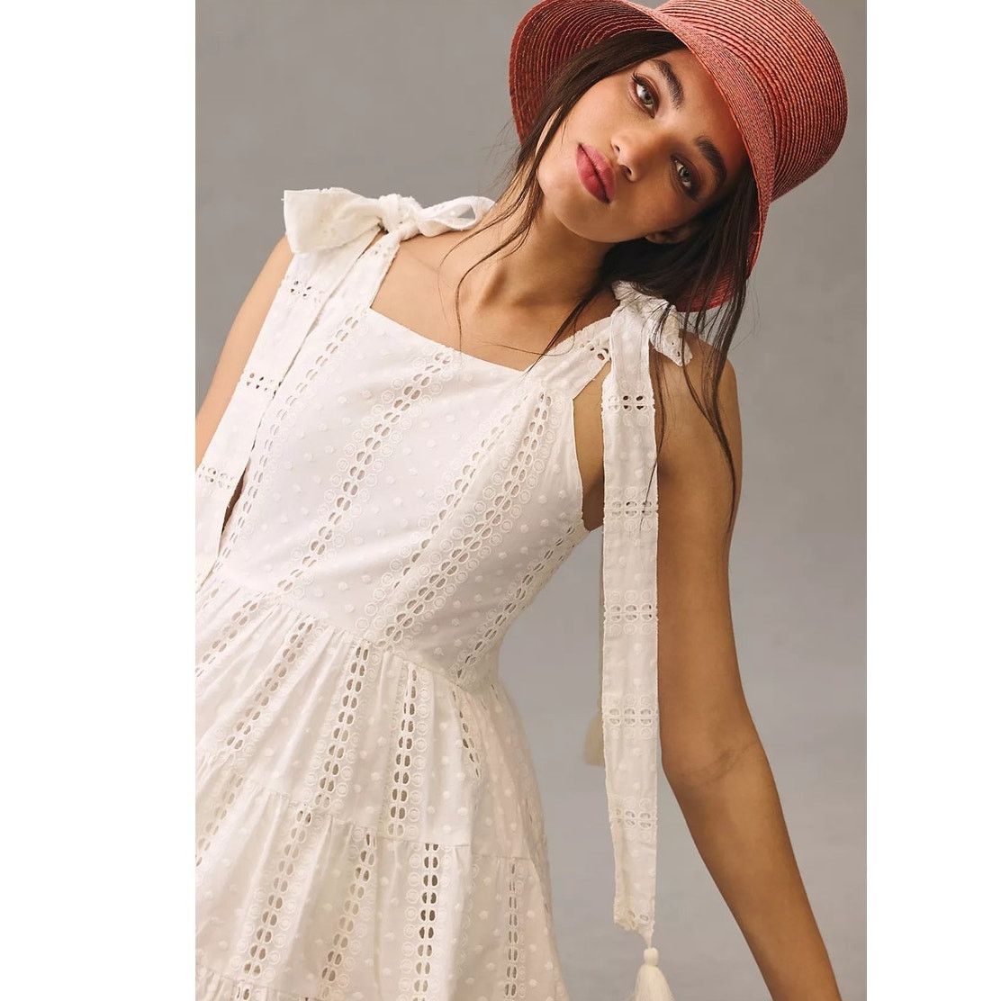 Anthropologie New Mille Shoulder-Tie Mini Dress $278 SMALL Eyelet Lace Size S / US 4 / IT 40 - 3 Thumbnail