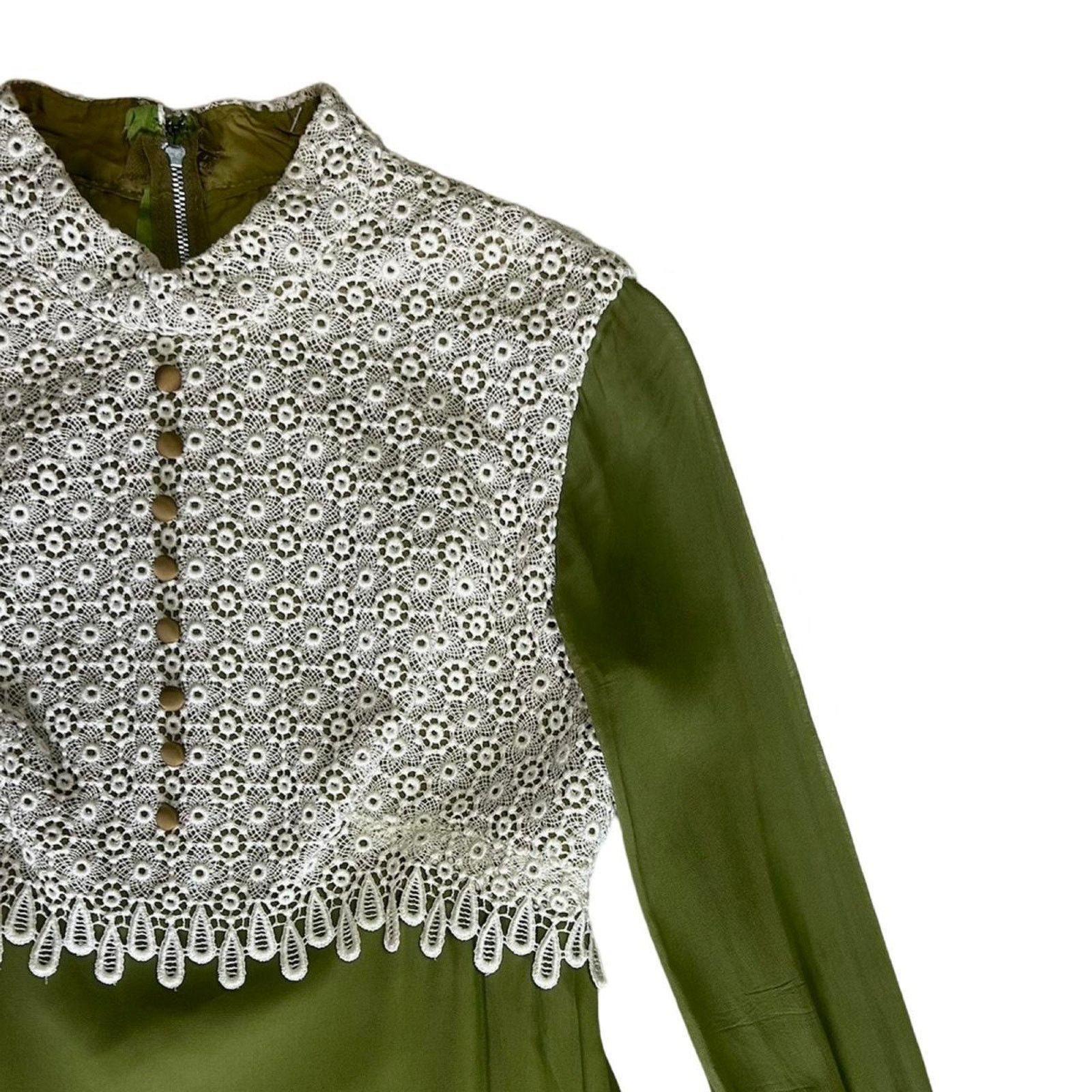 Vintage 70s vintage prairie dress green crochet Size M / US 6-8 / IT 42-44 - 3 Thumbnail