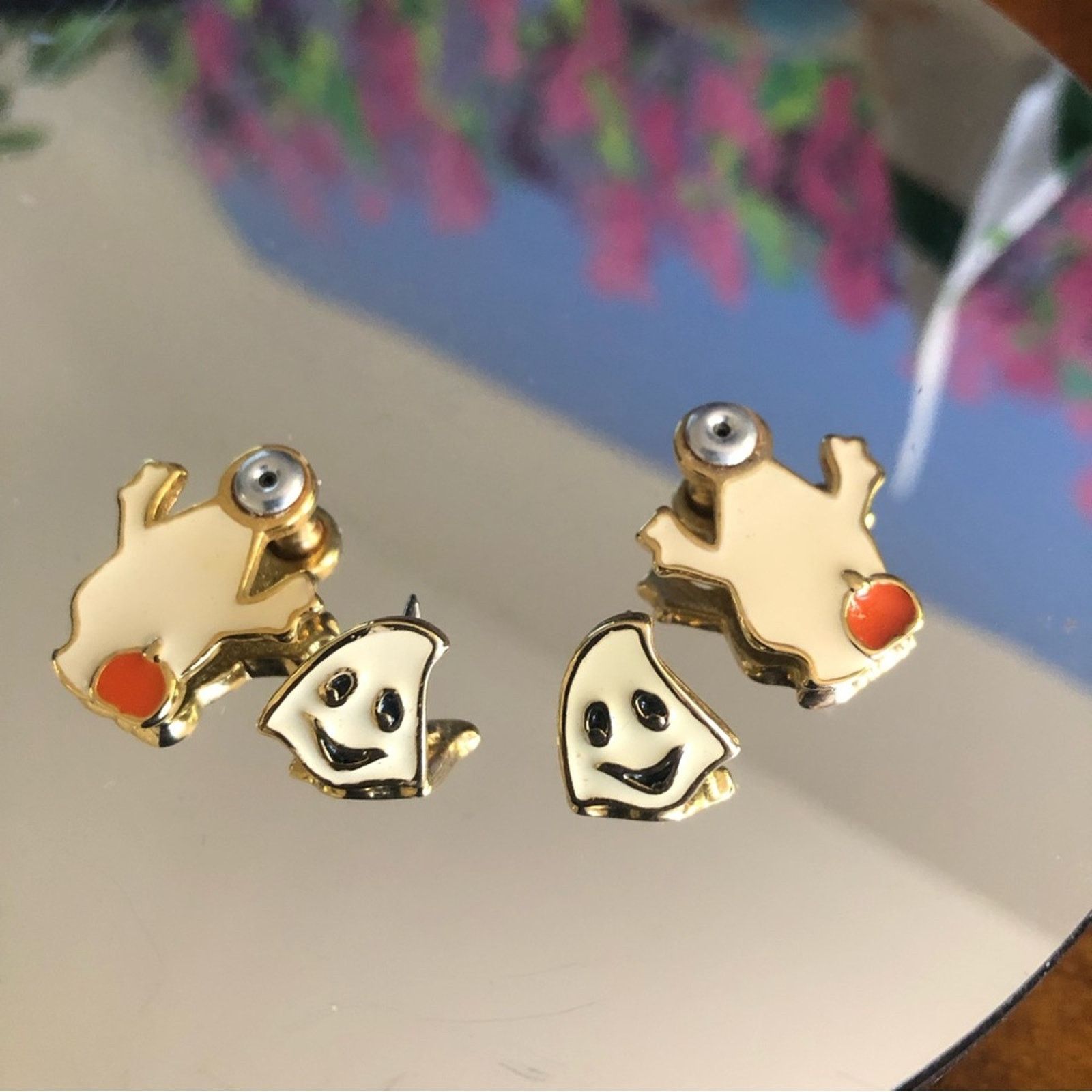 Jewelry Halloween ghost enamel pierced earrings Size ONE SIZE - 4 Thumbnail
