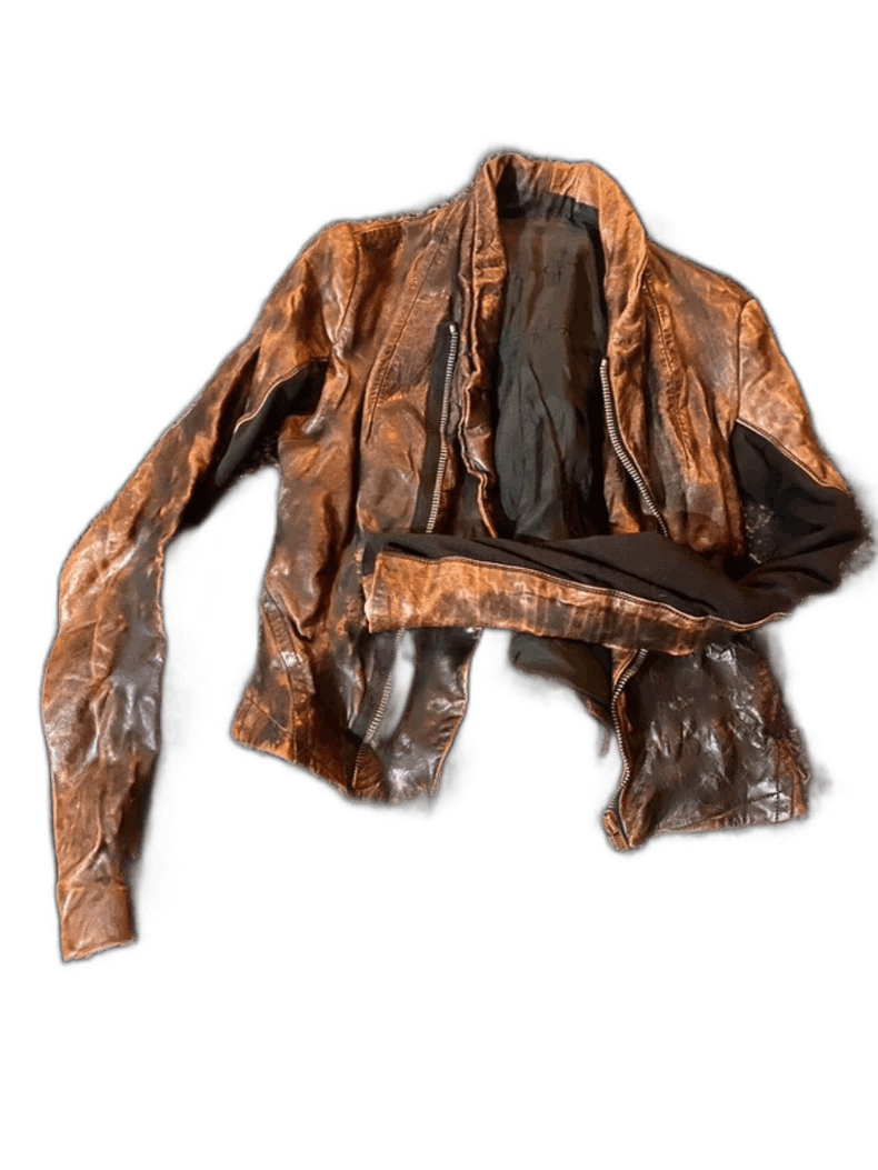 rick owens distressed waxed leather biker jacket