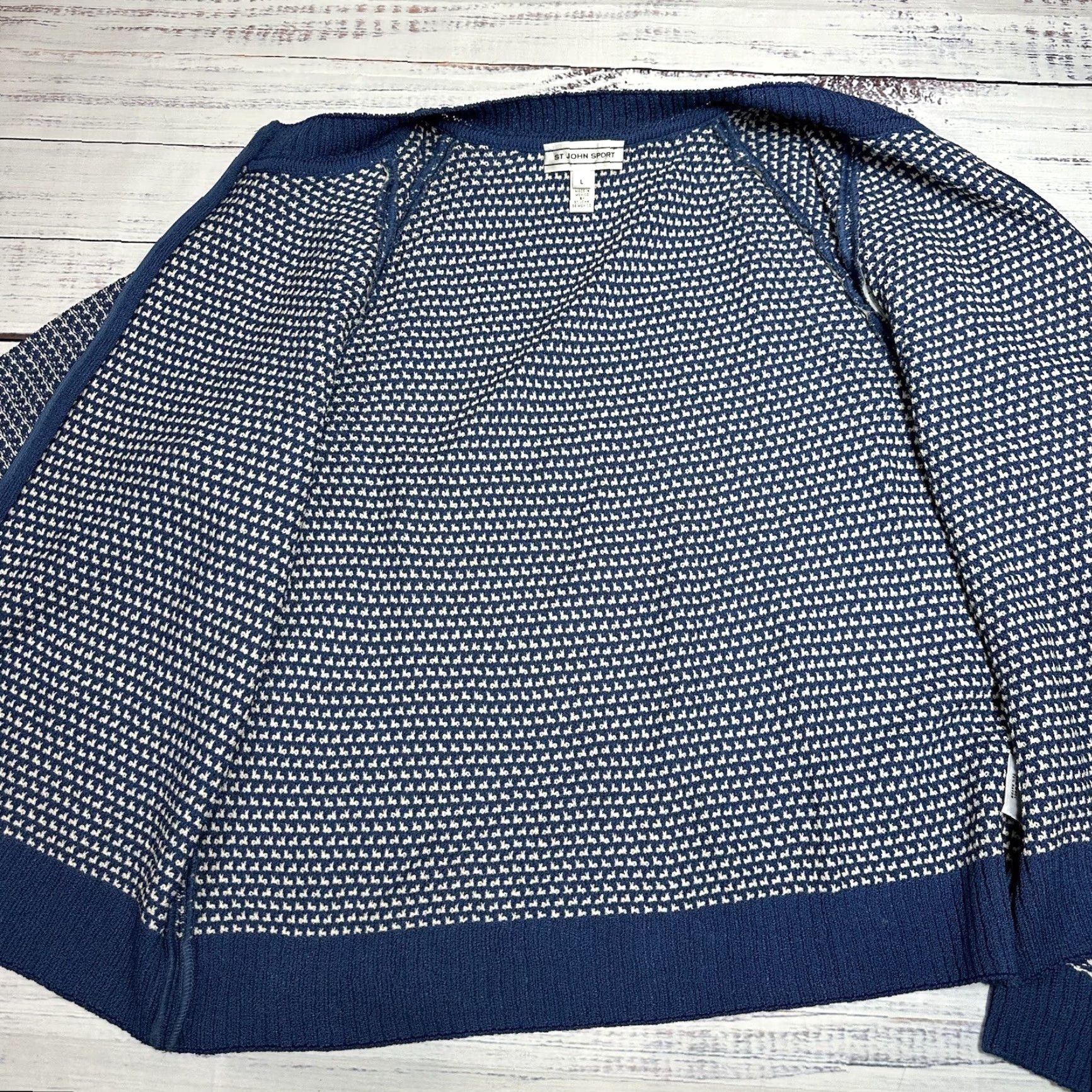 St. John St. John Sport Full Zip Sweater Womens L Blue White Indigo Wool Blend Knit Shirt Cardigan? Size L / US 10 / IT 46 - 7 Thumbnail