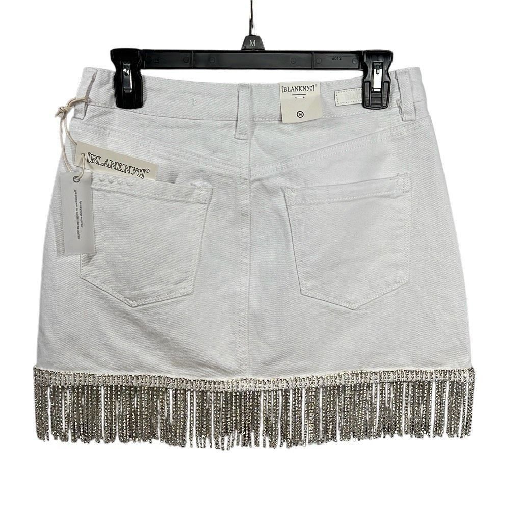 BLANKNYC Blank NYC Rhinestones Fringe Mini White Denim Skirt NWT 26 Size 26" / US 2 / IT 38 - 11 Thumbnail