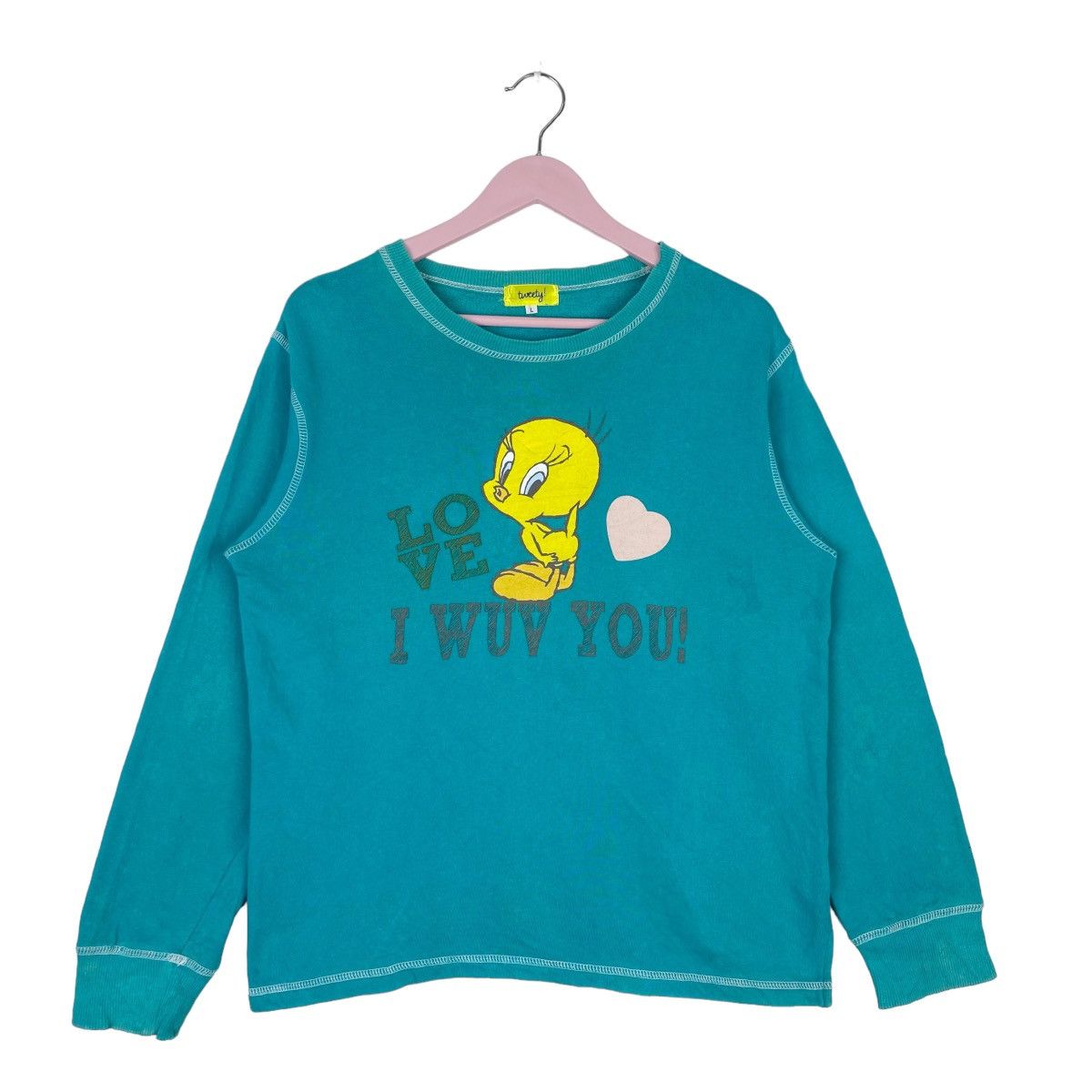 Designer × Vintage Tweety Love I Wuv You Sweatshirt Crewneck Pullover Jump Size US L / EU 52-54 / 3 - 1 Thumbnail