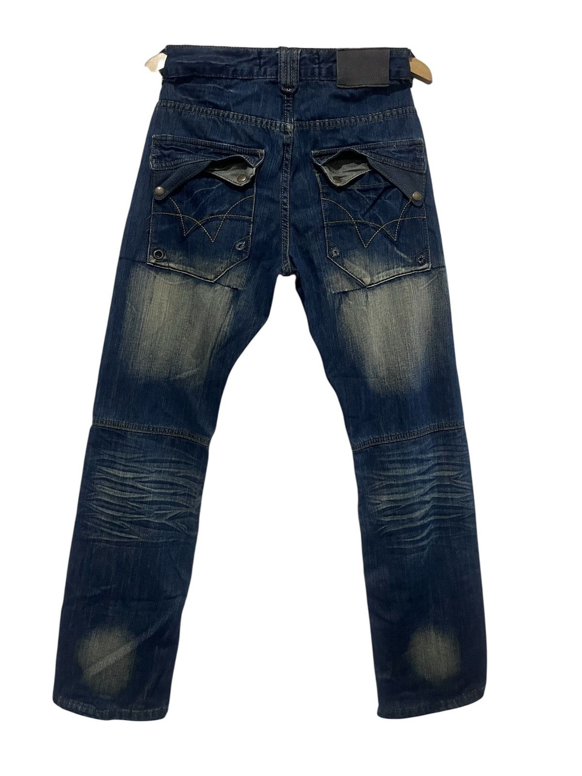 Isamu Katayama Backlash Vintage Y2K Biker Jeans", "Distressed Faded Denim" Size US 32 / EU 48 - 2 Thumbnail