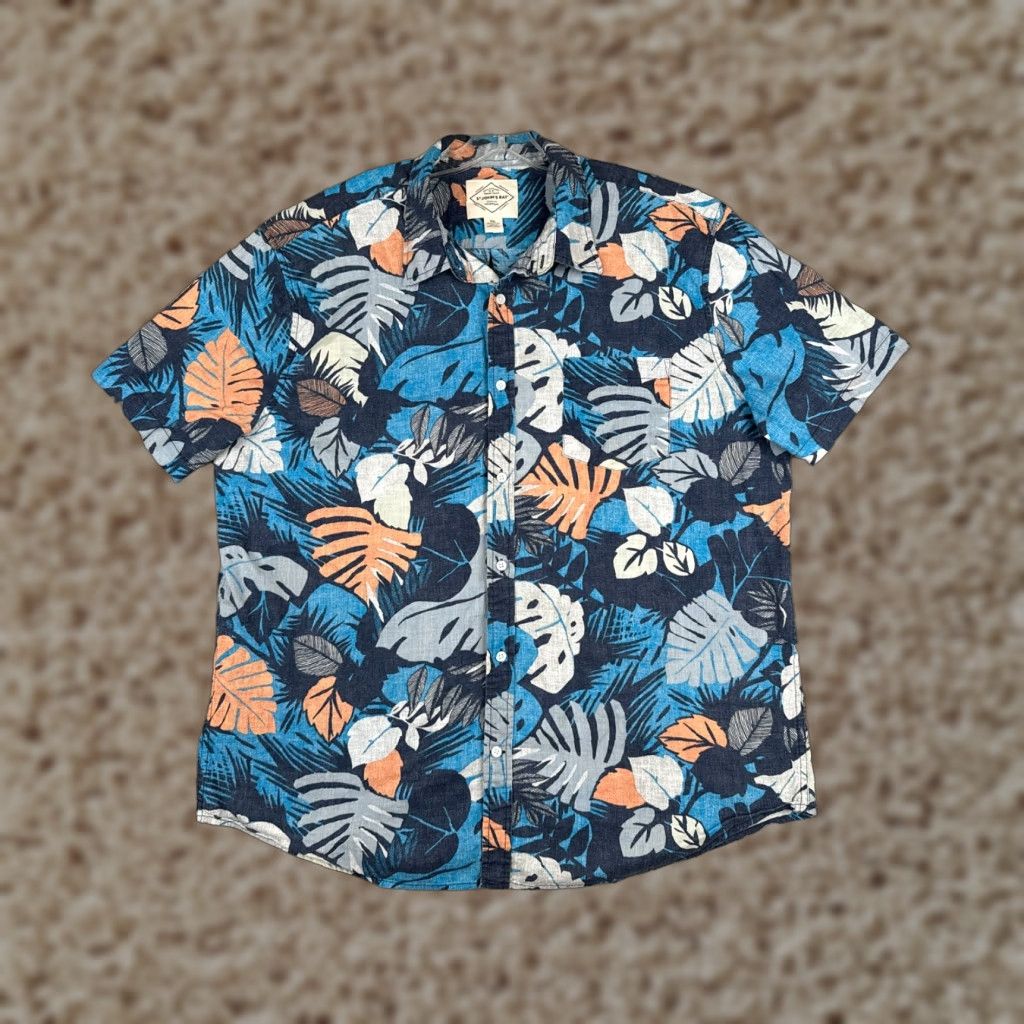 Vintage St. Johns Bay Shirt Men 2XL Blue Floral Palm Leaf Hawaiian 100% Cotton Button-Up Size US XXL / EU 58 / 5 - 1 Thumbnail