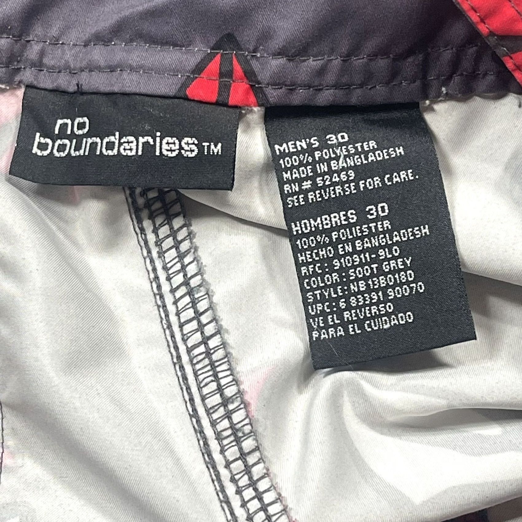 Vintage No Boundaries Swim Trunks Shorts Men’s Size 30 Gray Red White Athletic Polyester Size US 30 / EU 46 - 4 Thumbnail
