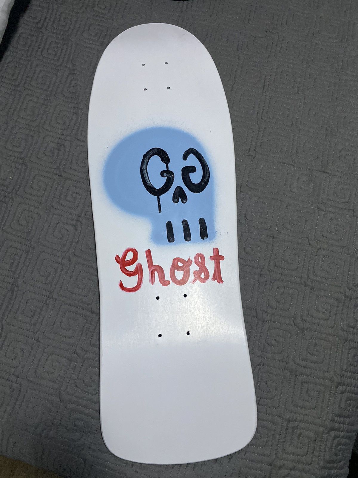 image of 1/1 Hand Painted Gucci Ghost Skull Skateboard Deck in White, Men's