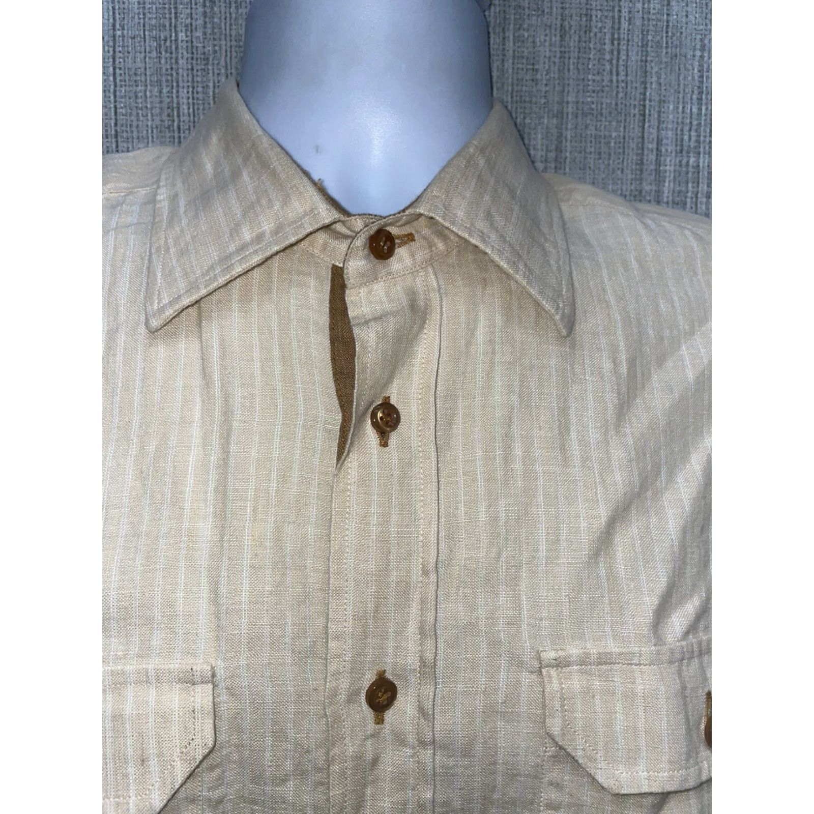 Valentino Leonard Valenti Button-Down Shirt Mens M Brown Beige Button-Up Long Sleeve Shirt Size US M / EU 48-50 / 2 - 2 Thumbnail