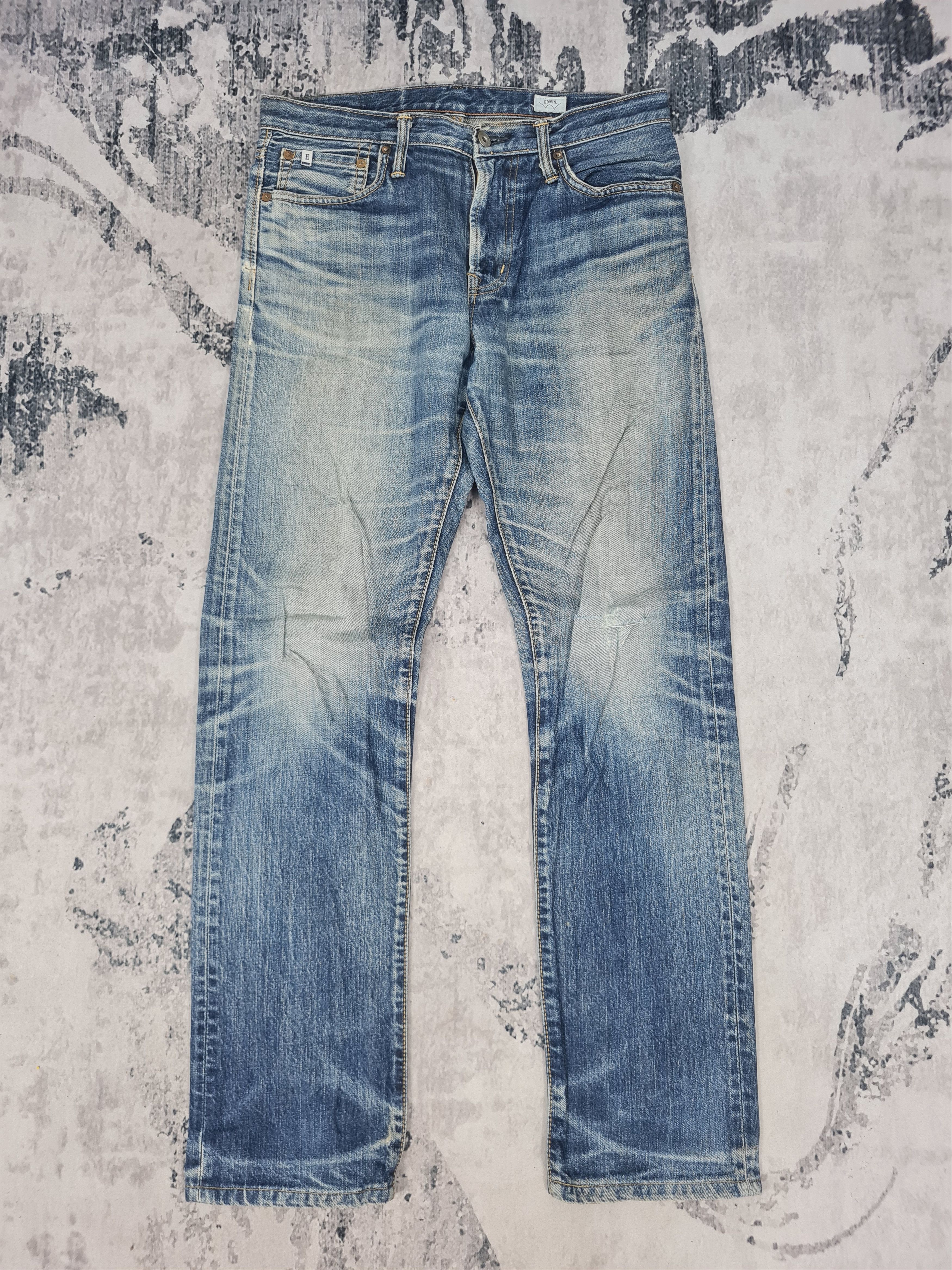 image of Distressed Denim x Edwin Stone Wash Ripped Grunge Rockers Jeans 33X32 Jb0181 in Blue, Men's