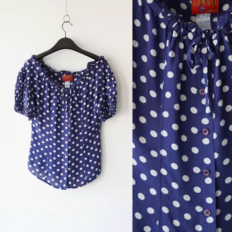 Kenzo Kenzo 80s Blue Polka Dot Puff Sleeve Top - dmc Size M / US 6-8 / IT 42-44 - 1 Thumbnail