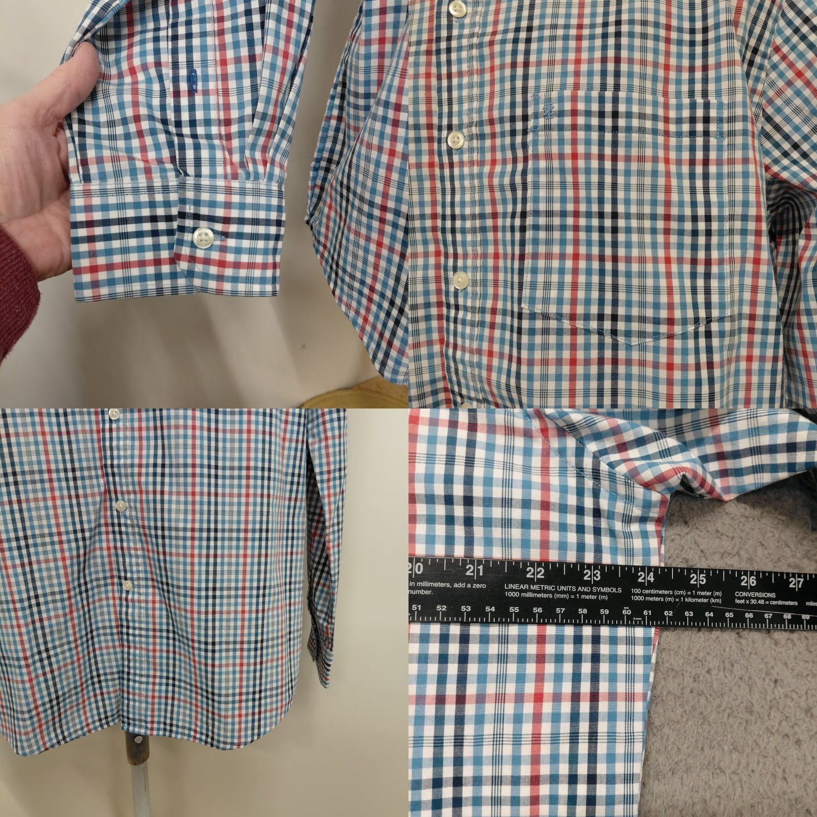 Izod IZOD Shirt Men's L Red White Blue Long Sleeve Check Button-Down Preppy Shirt, Casual, Workwear, American Theme, Button-Up, Regular Fit Size US L / EU 52-54 / 3 - 8 Thumbnail
