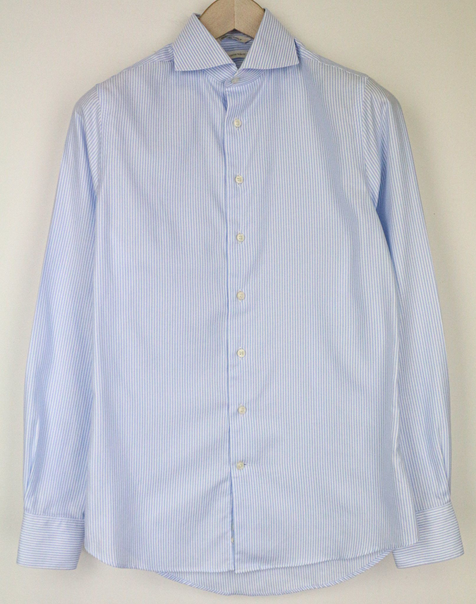 Suitsupply 37/14 1/2 Extra Slim Blue Cotton Striped Shirt 79086 Size 38R - 1 Thumbnail