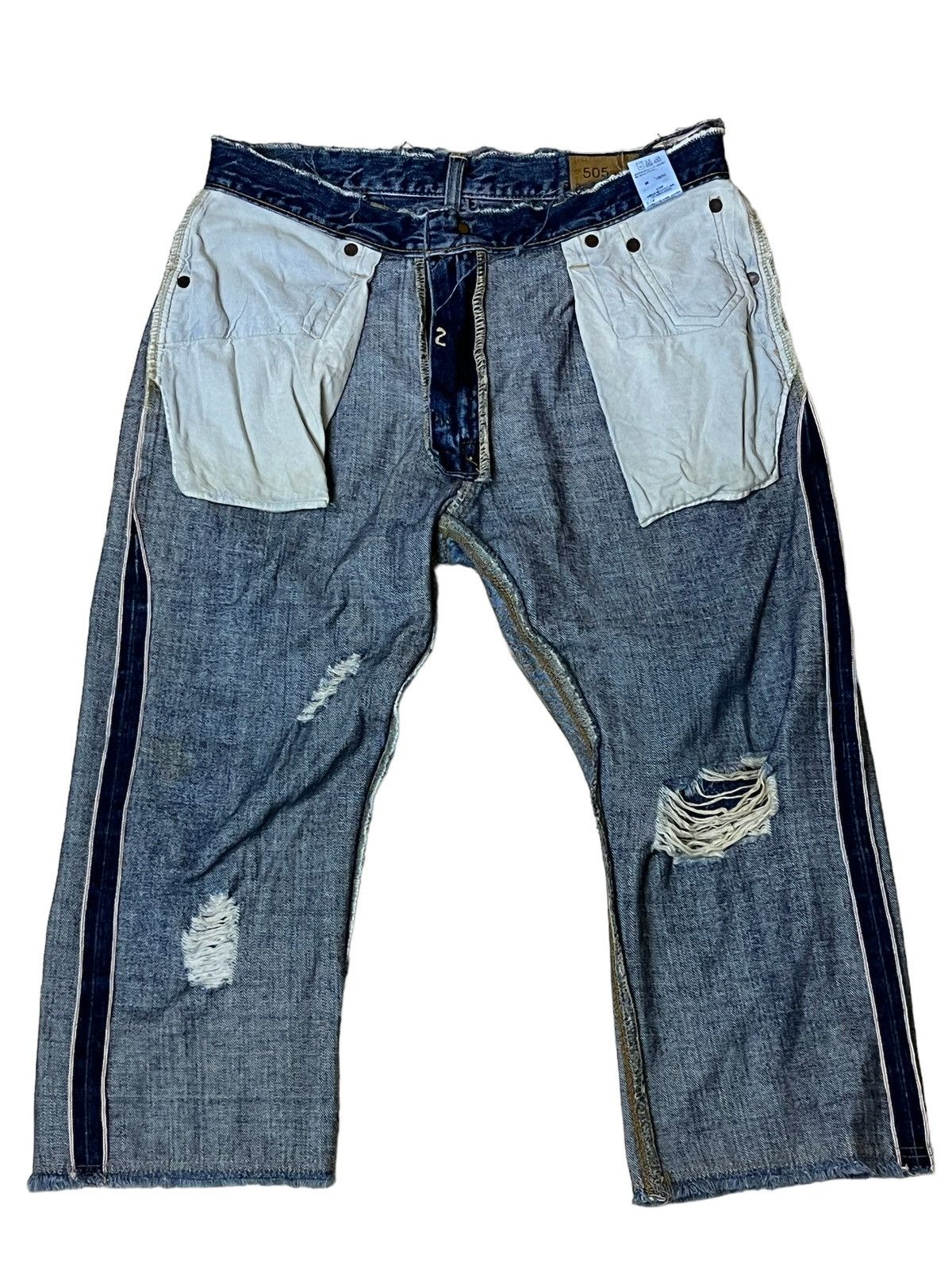 Edwin SICK🔥VINTAGE EDWIN 505s DISTRESSED SELVEDGE 3 QUARTER JEANS Size US 32 / EU 48 - 3 Thumbnail