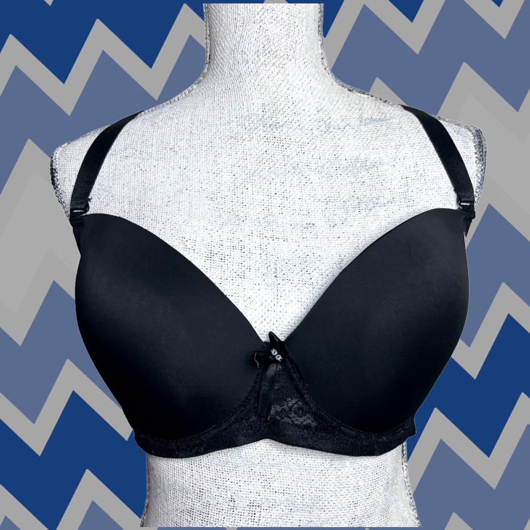 Vintage Angelina Bra Lightly Padded Underwire Convertible Straps Womens 36DDD Black Lace 68589 Size ONE SIZE - 1 Thumbnail