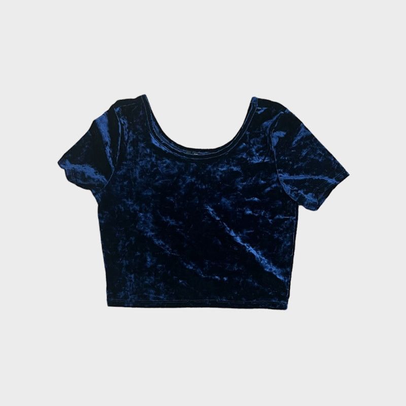 Forever 21 Forever 21 Crushed Velvet Scooped Crop Top Deep Navy Blue Size L / US 10 / IT 46 - 2 Thumbnail