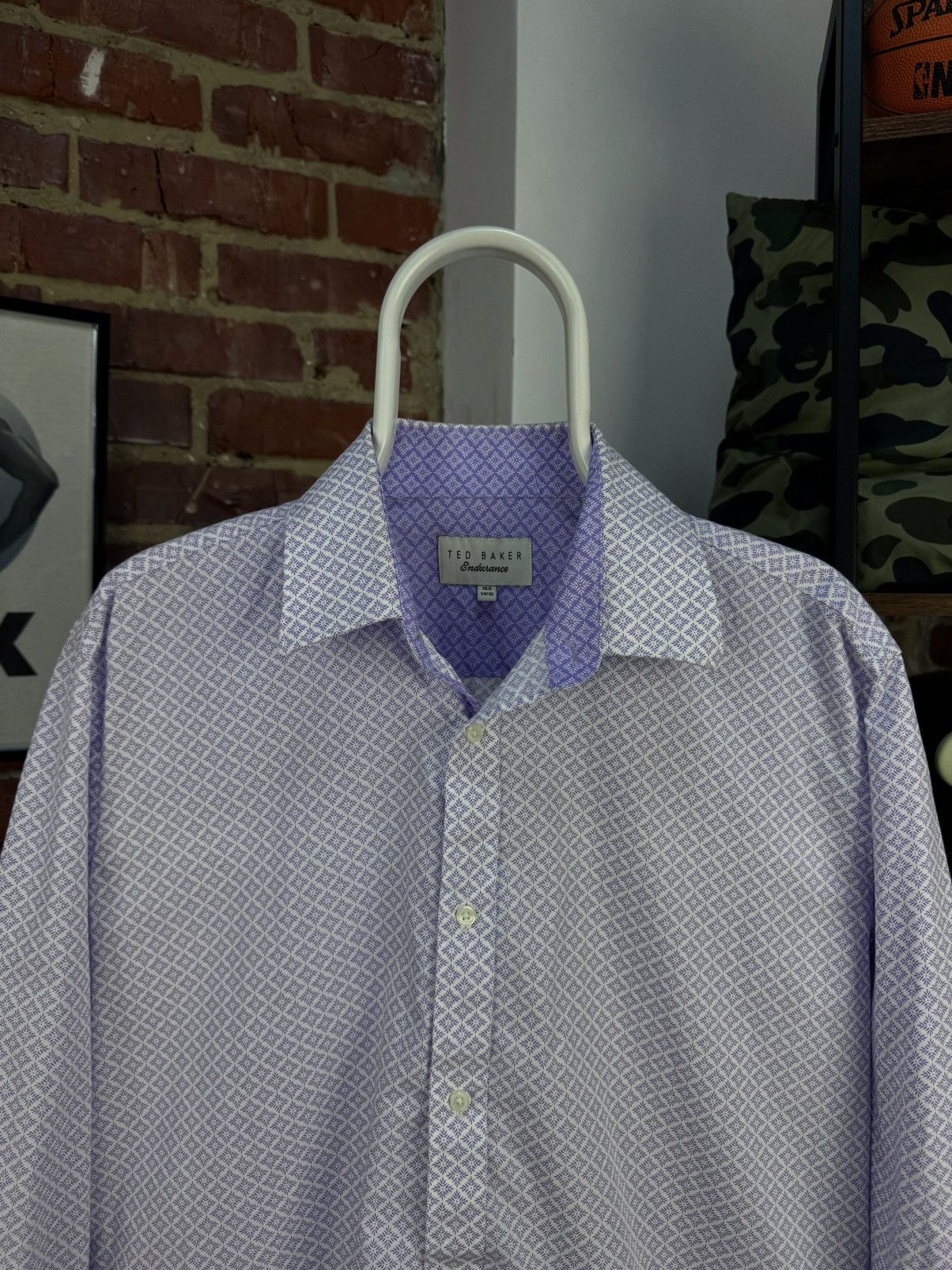 Designer × Ted Baker TED BAKER Endurance Printed Geometric White/Purple Shirt Size US XL / EU 56 / 4 - 3 Thumbnail