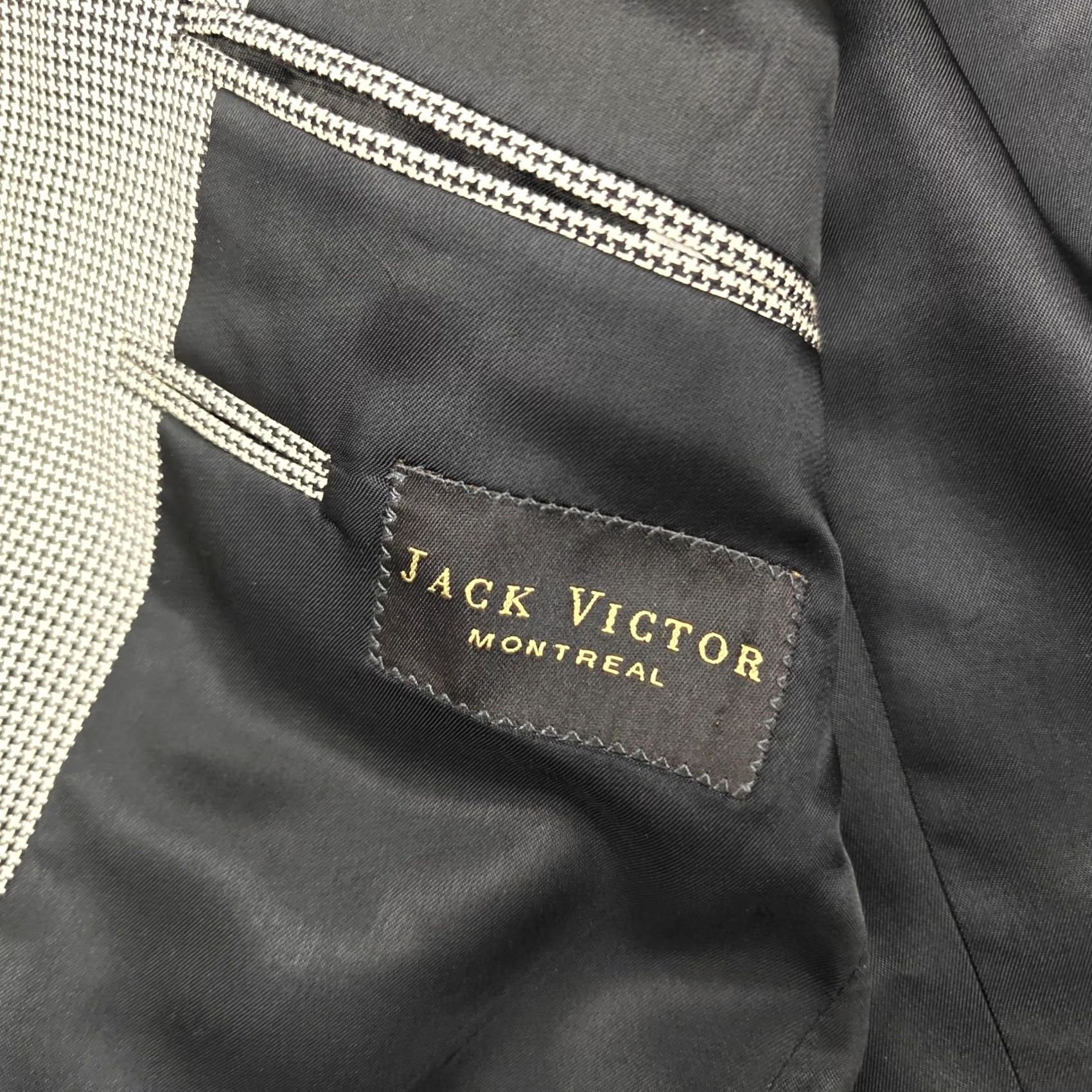 Jack Victor VINTAGE Jack Victor Blazer Mens 40S Beige Wool Houndstooth Tweed Sport Coat Loro Piana Size 40R - 4 Thumbnail