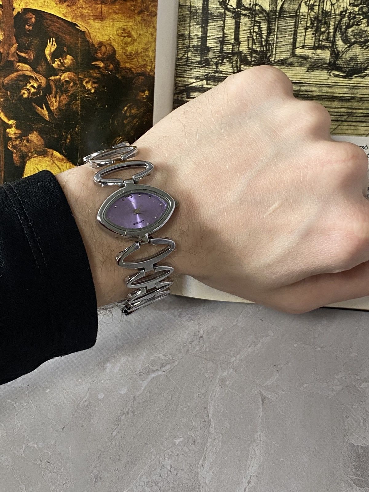 Japanese Brand Vintage Silver Watch Purple Dial Geometric Bracelet Y2K Size ONE SIZE - 2 Thumbnail