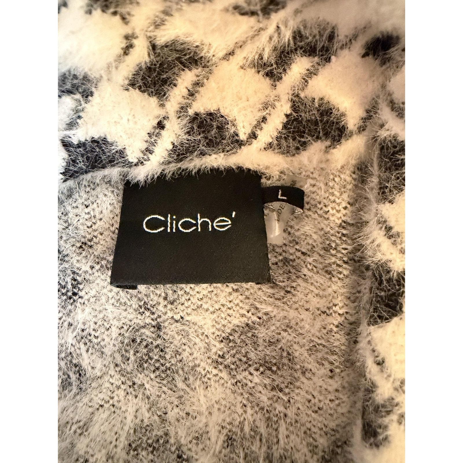 Other Cliche Coat Womens Large White Black Check Knit Button Front Size L / US 10 / IT 46 - 4 Thumbnail