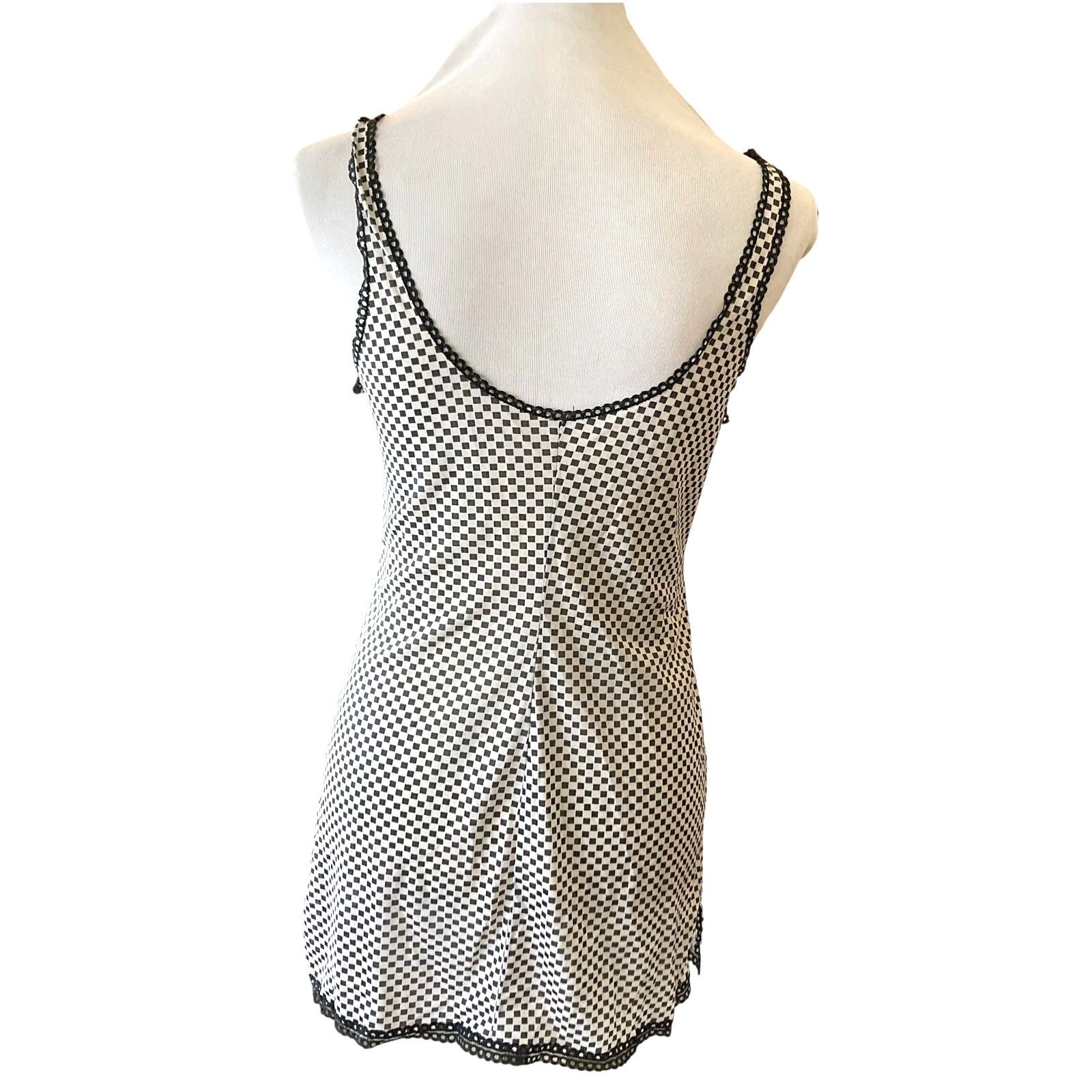 Vintage Black /White Check, Red Ribbon 60s/70s Slip Top, Medium Size M / US 6-8 / IT 42-44 - 3 Thumbnail