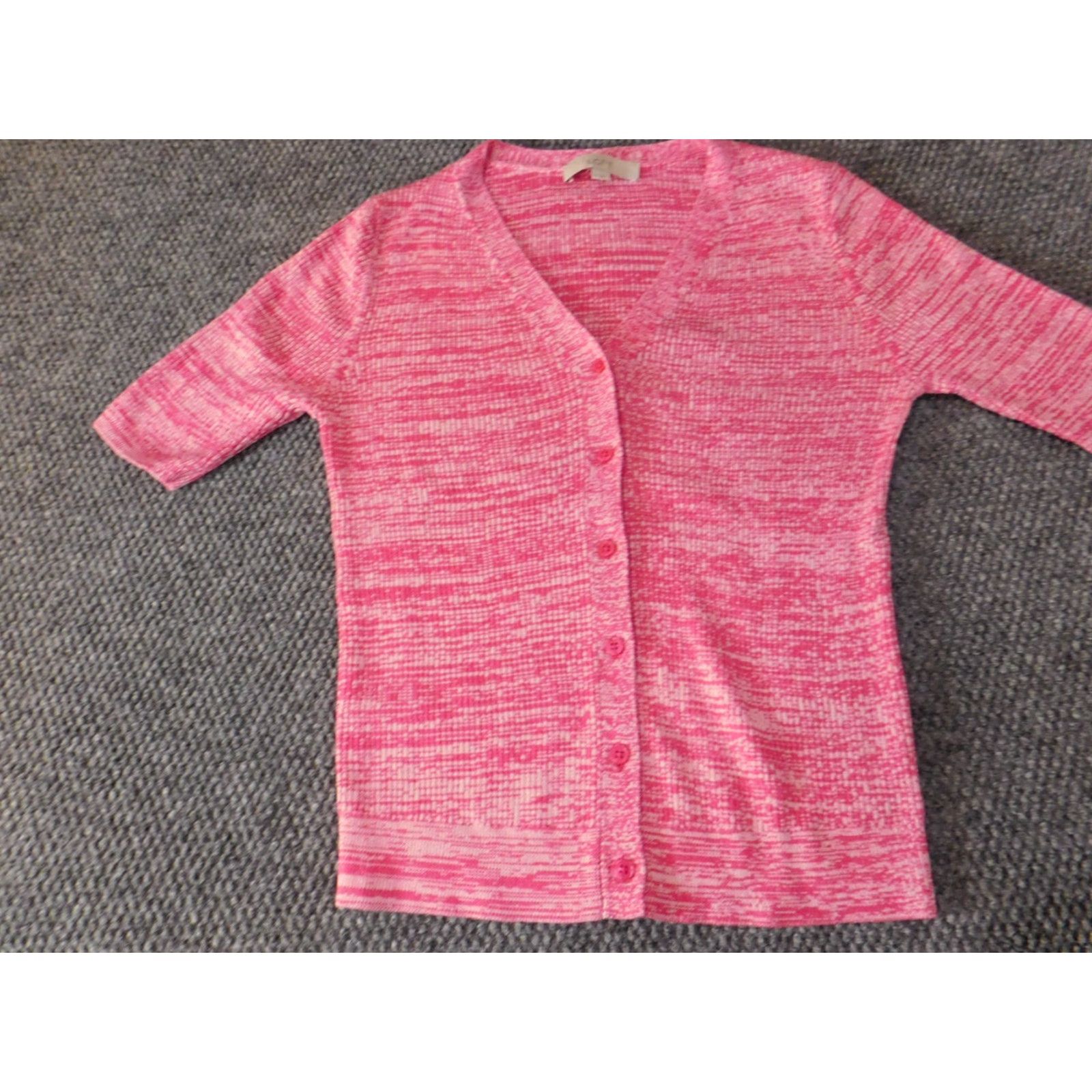 Loft LOFT Cardigan Shirt Womens Medium Pink Cotton Viscose Stretch Button Knit Rib Crew Neck Pullover Casual Modern Regular Size M / US 6-8 / IT 42-44 - 3 Thumbnail