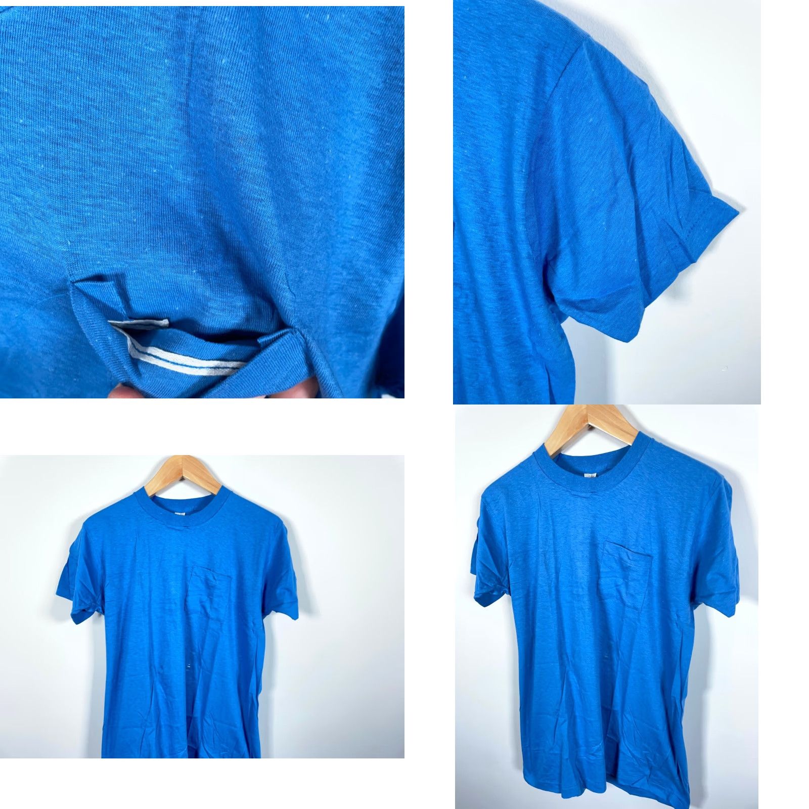 Fruit Of The Loom VINTAGE Fruit of the Loom T-Shirt Pocket Blue 80s XL Large Men Mens Short Sleeve Crew Neck Solid Cotton 100% Single Stitch Retro 80s Theme Size US L / EU 52-54 / 3 - 8 Thumbnail