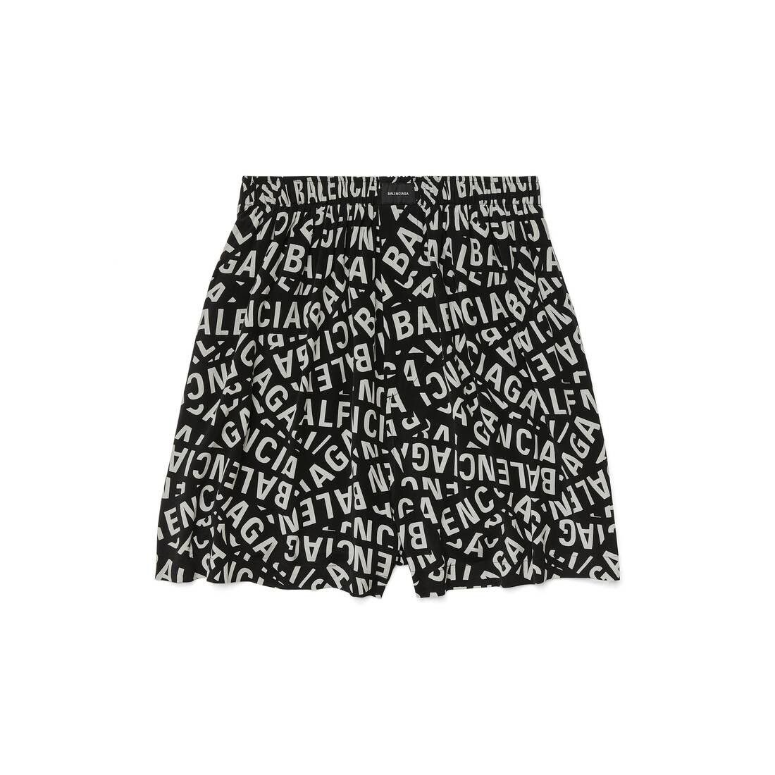 image of Balenciaga Logo Strips Pyjama Shorts In Black And Grey Viscose Poplin, Men's (Size 38)