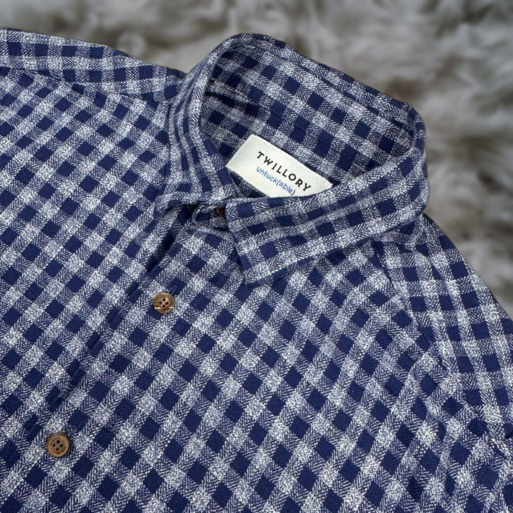Twillory Men’s 100% Cotton L/S Button Shirt Blue Plaid • Large