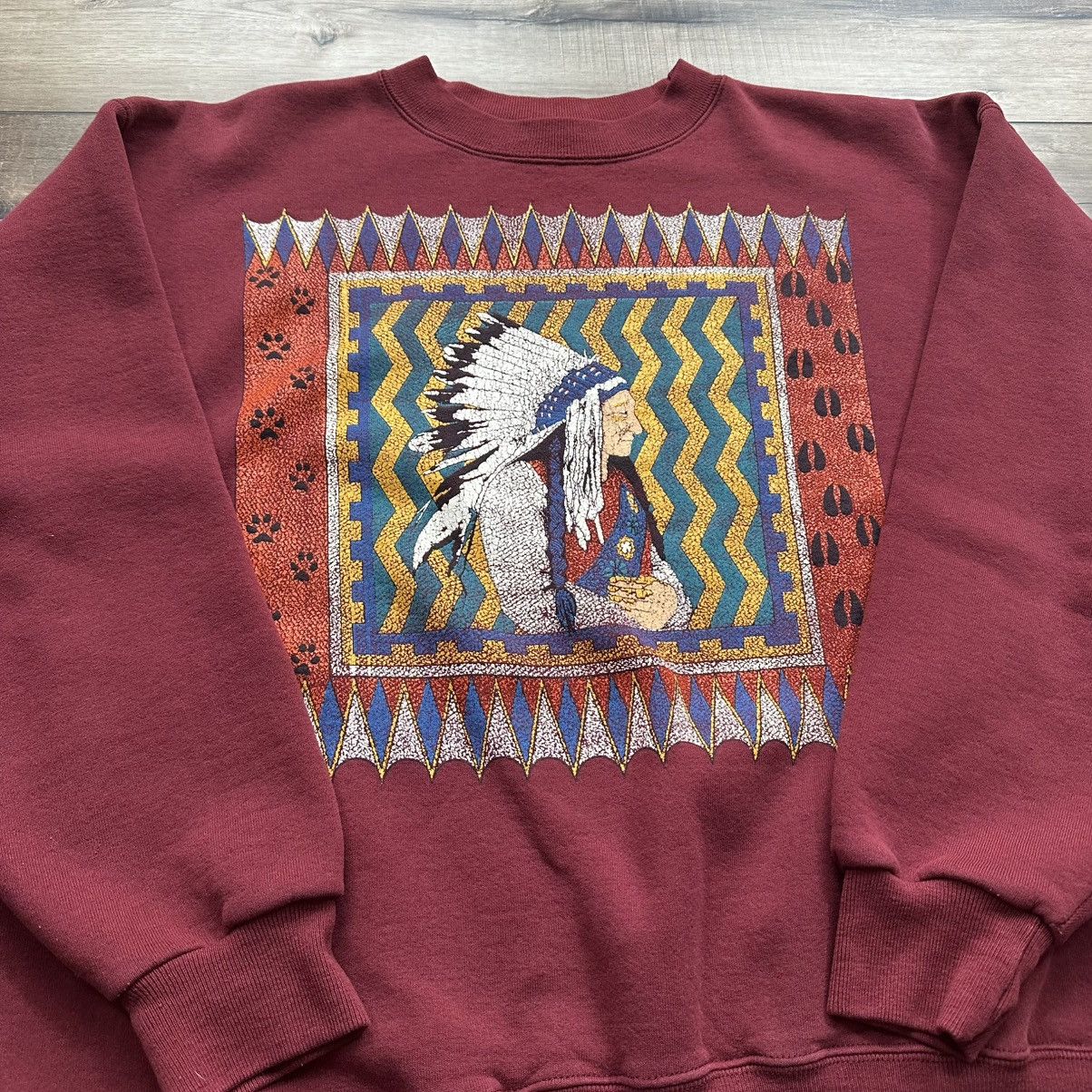Other Vintage 90s Southwestern Native Tapestry Maroon Crewneck Size US XL / EU 56 / 4 - 6 Thumbnail