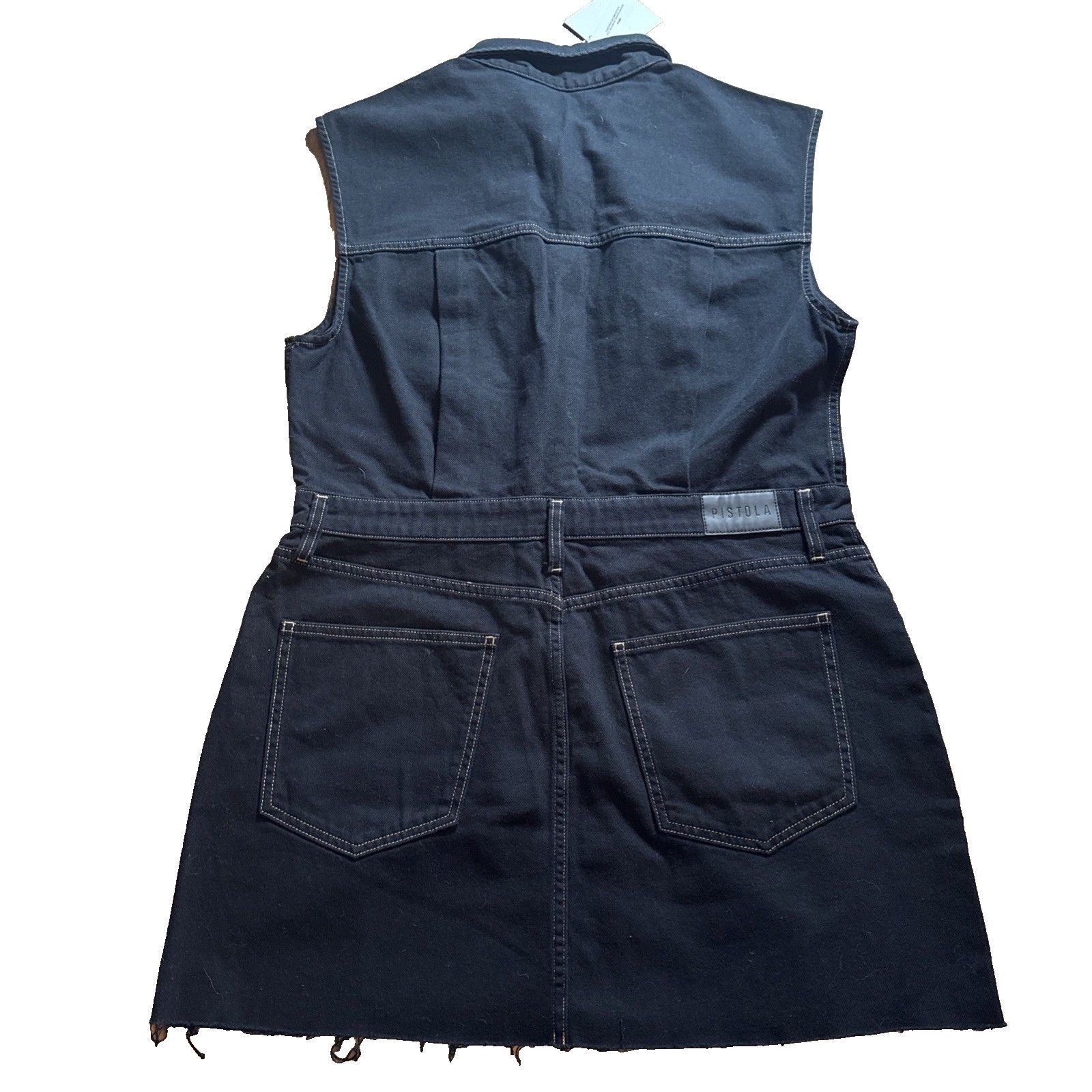 Pistola Pistola Julia Black Denim Sleeveless Mini Utility Raw Hem Size XL / US 12-14 / IT 48-50 - 8 Thumbnail