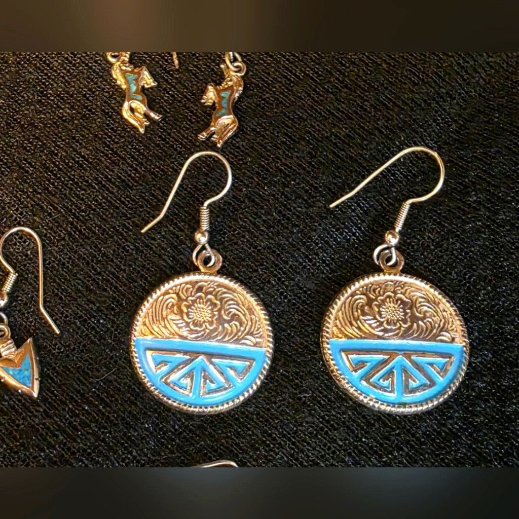 The Unbranded Brand Vintage Western Silver And Blue Earrings Size ONE SIZE - 3 Thumbnail