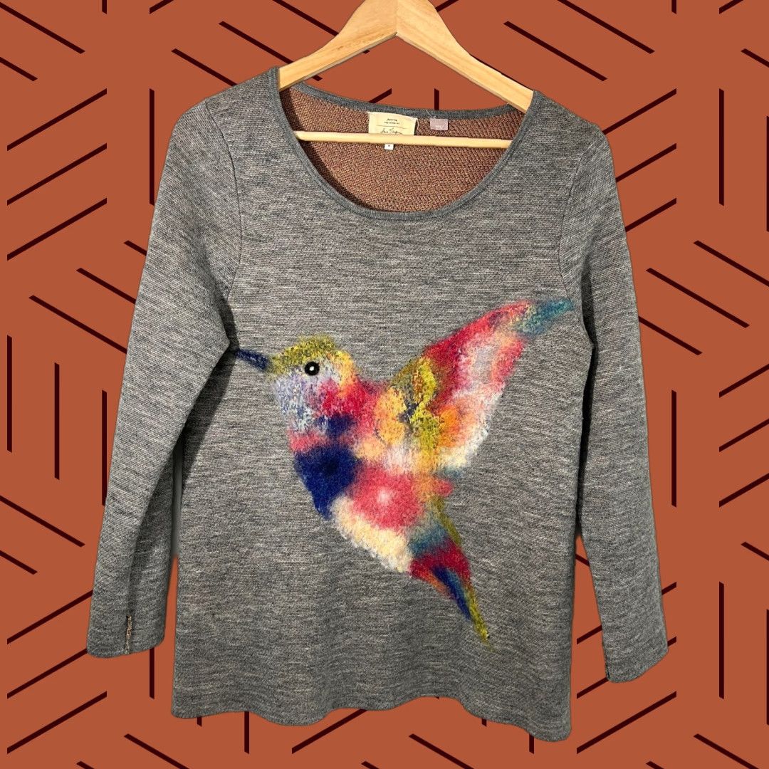 Anthropologie VINTAGE Anthropologie Starla Hoffman Sweater Womens M Gray Felted Wool Hummingbird Artsy Size M / US 6-8 / IT 42-44 - 1 Thumbnail