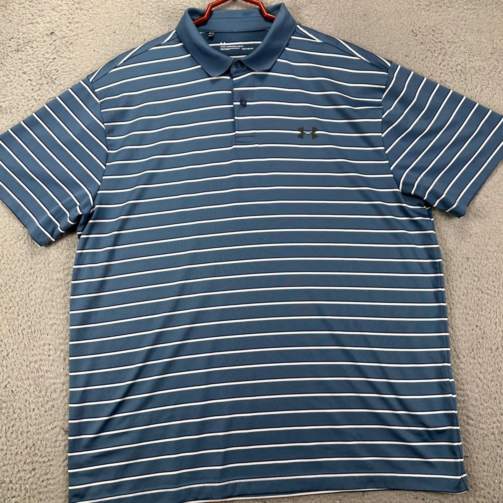 Under Armour EUC Under Armour Heat Gear Mens XL Loose Polo Blue White Stripe Rugby Golf - Sport Apparel Size US XL / EU 56 / 4 - 3 Thumbnail