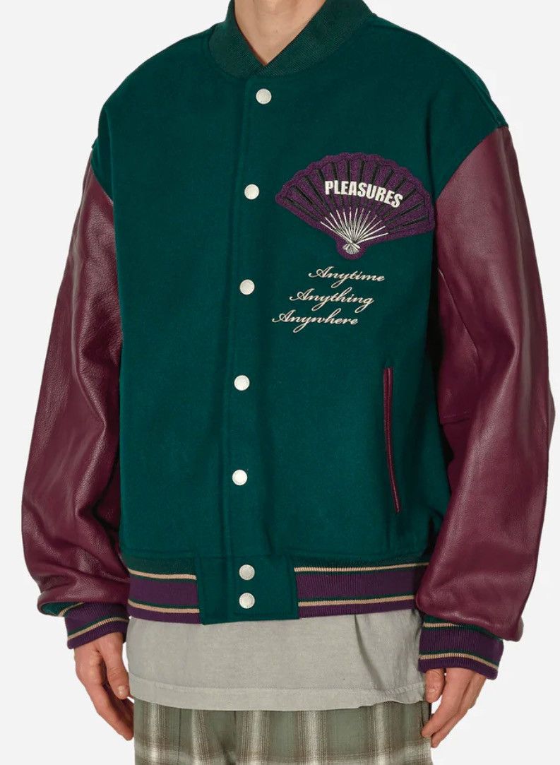Designer × Pleasures Brand new pleasures, varsity jacket size large leather Size US L / EU 52-54 / 3 - 5 Thumbnail