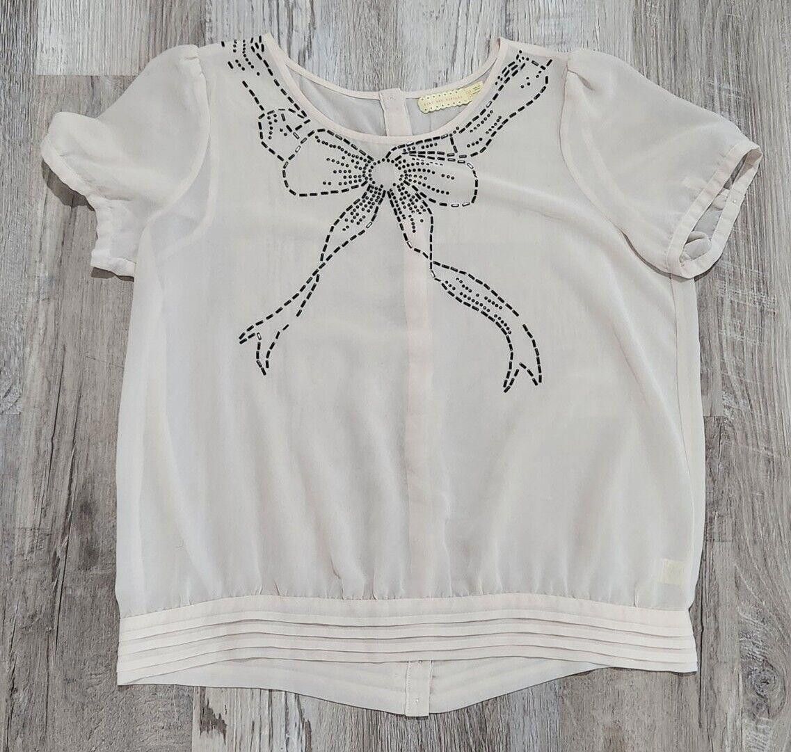 Designer Pins And Needles Top Size Large Pink Embellished Bow Size L / US 10 / IT 46 - 1 Thumbnail