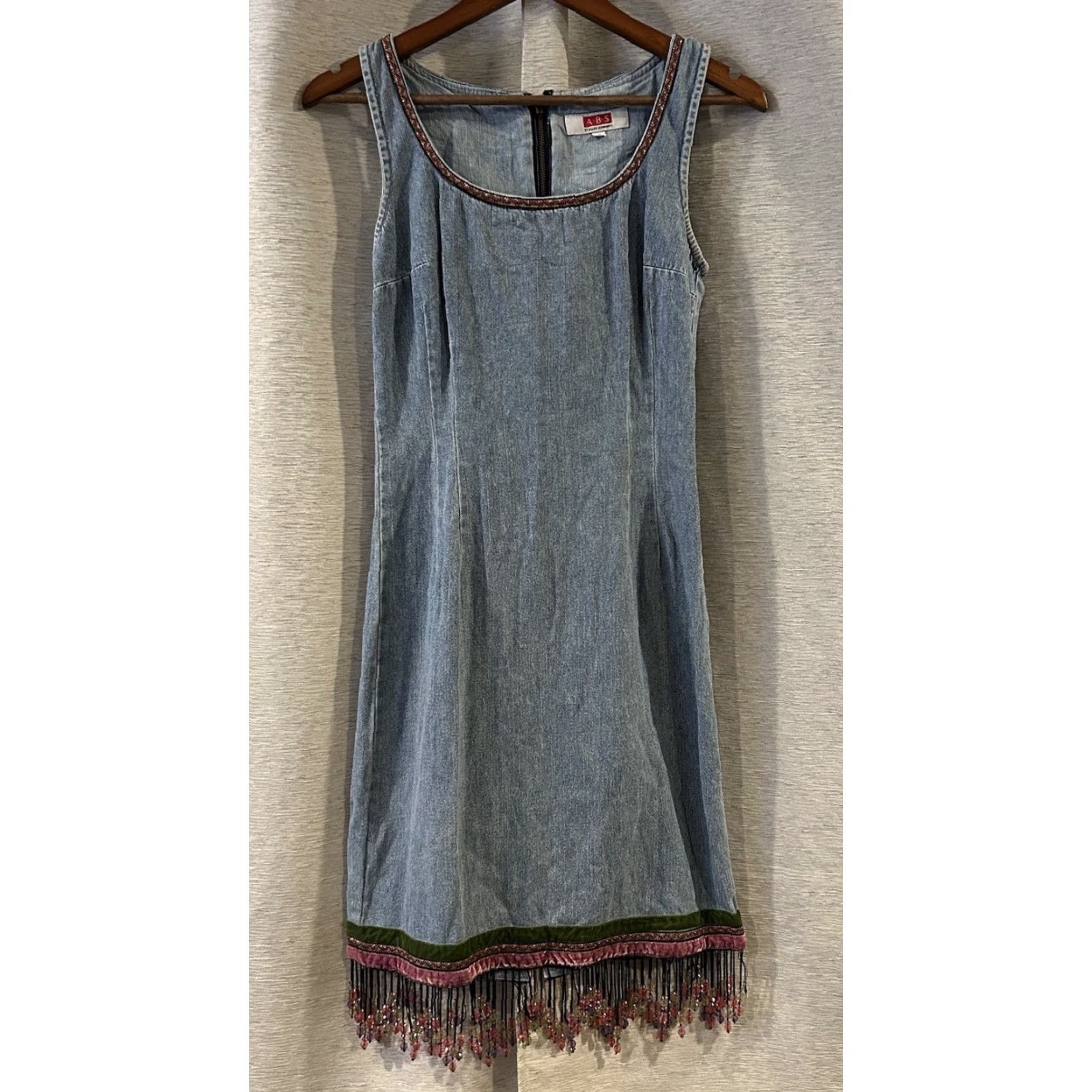 Vintage VINTAGE ABS by Allen Schwartz Denim Beaded Sleeveless Dress Size 6 Y2K Dress Beaded A-Line Blue 36in Short Womens Size M / US 6-8 / IT 42-44 - 2 Thumbnail