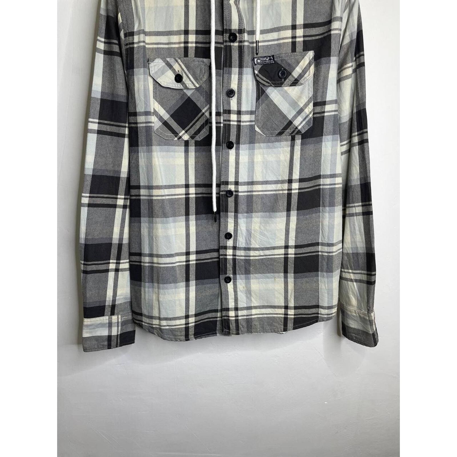 Express Vintage Plaid Flannel Shirt Hoodie White Hooded L Button-Up Size US L / EU 52-54 / 3 - 2 Thumbnail