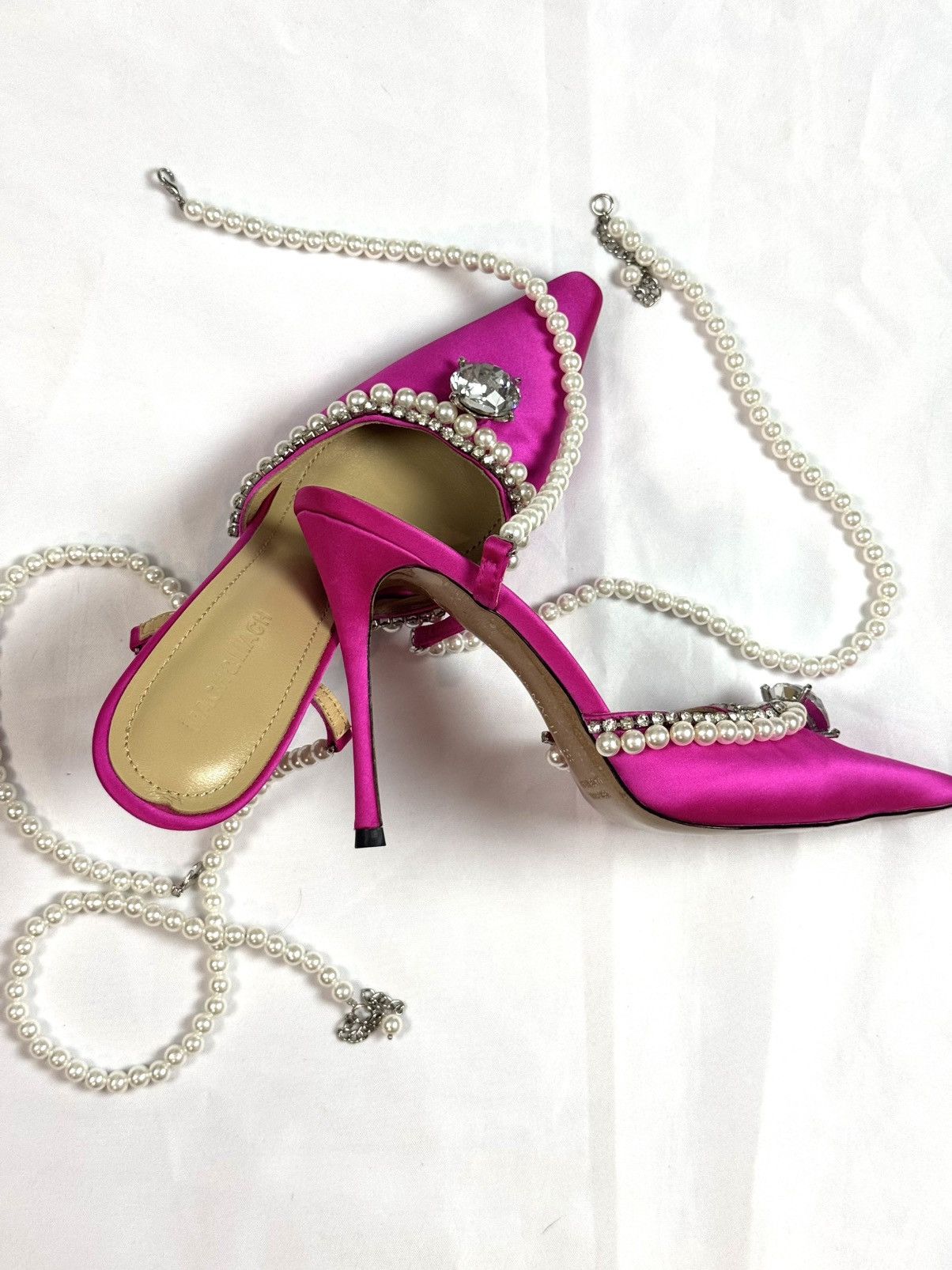 MACH & MACH Crystal Embellished Leather / Satin Pumps Pearl Lace Ties 38 Size US 7 / IT 37 - 14 Thumbnail