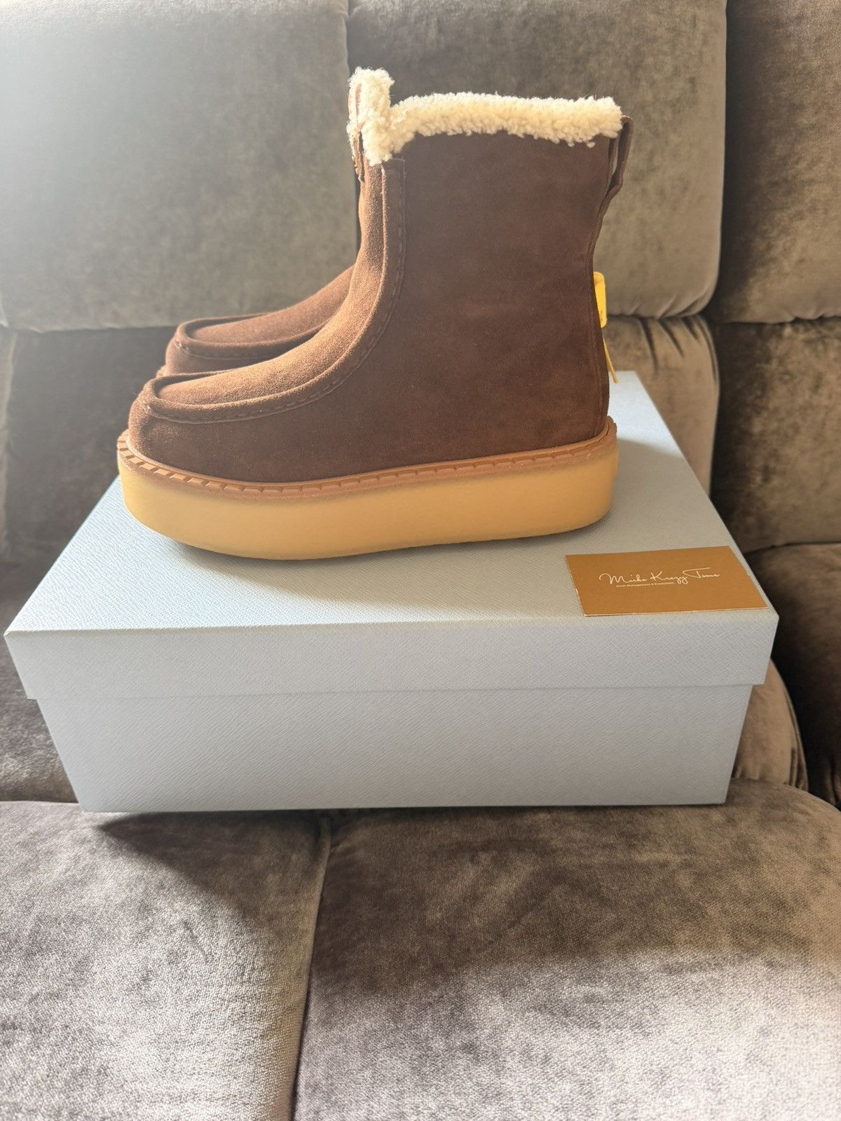 Prada New $1450 BNWT PRADA Calzatura Donna Lambskin Boots Cacao Size US 9 / IT 39 - 1 Thumbnail