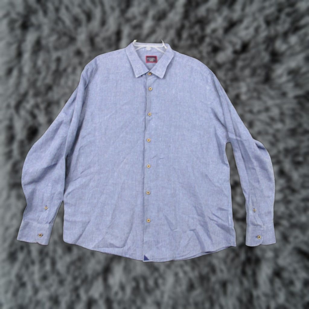 UNTUCKit UNTUCKit Linen Shirt Men's XXL Heathered Blue Long Sleeve Button-Up Collared Shirt Badges: N/A Size US XXL / EU 58 / 5 - 1 Thumbnail