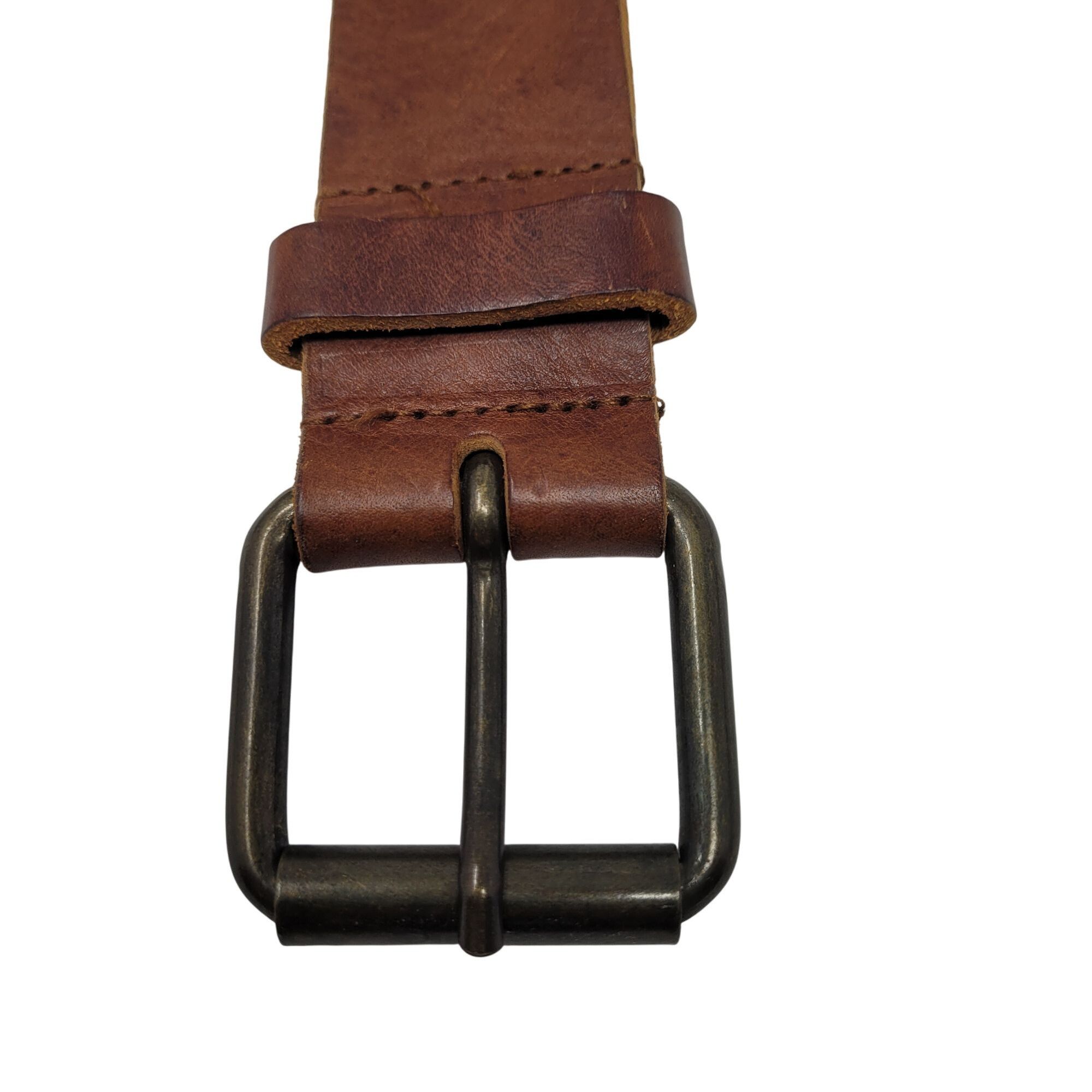 H&M Vintage Mens H&M Thick Rugged Cognac Brown Leather Belt Sz 3 Size 34 - 2 Thumbnail