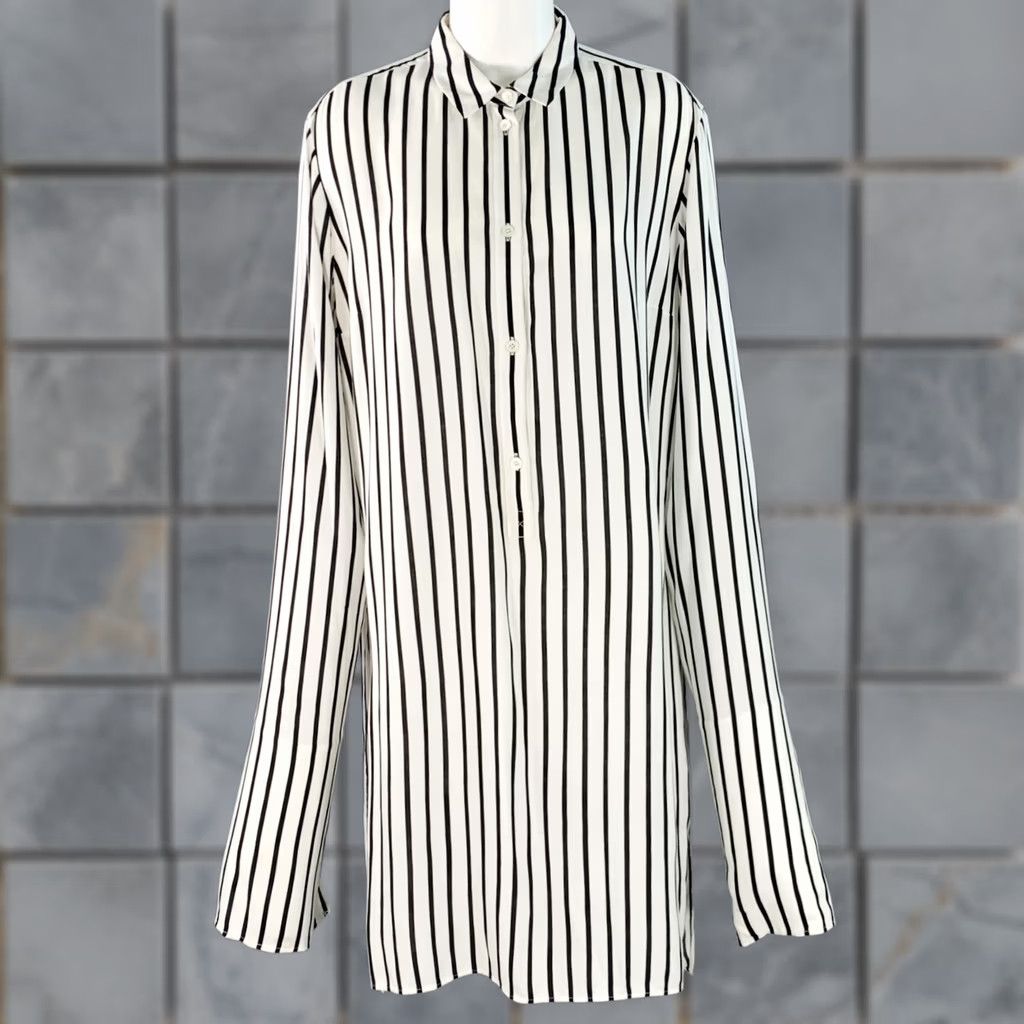 McQ Alexander McQueen MCQ by ALEXANDER MCQUEEN Viscose Stripe Tunic Shirt Size L Black White 2016 Size L / US 10 / IT 46 - 1 Thumbnail