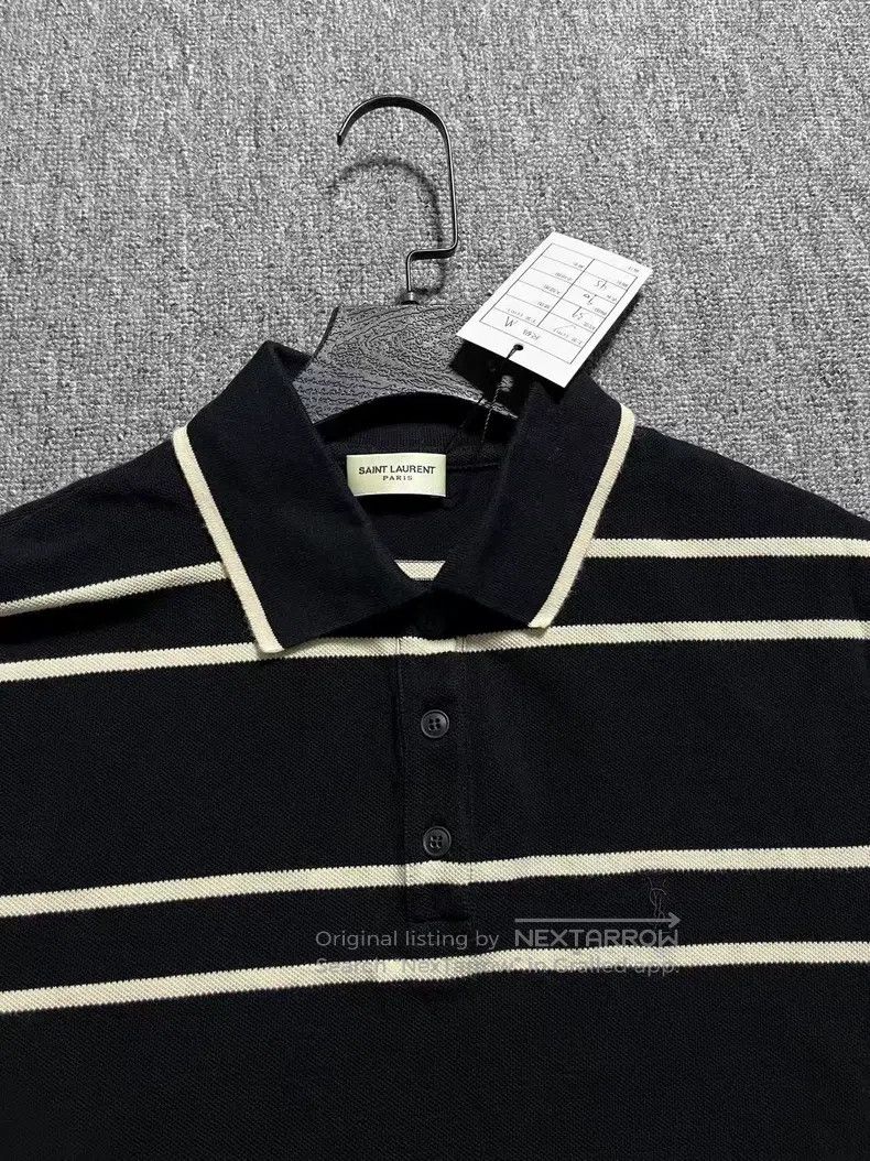 Saint Laurent Paris Saint Laurent Paris Black Striped Contrast Polo Shirt Size M / US 6-8 / IT 42-44 - 3 Thumbnail